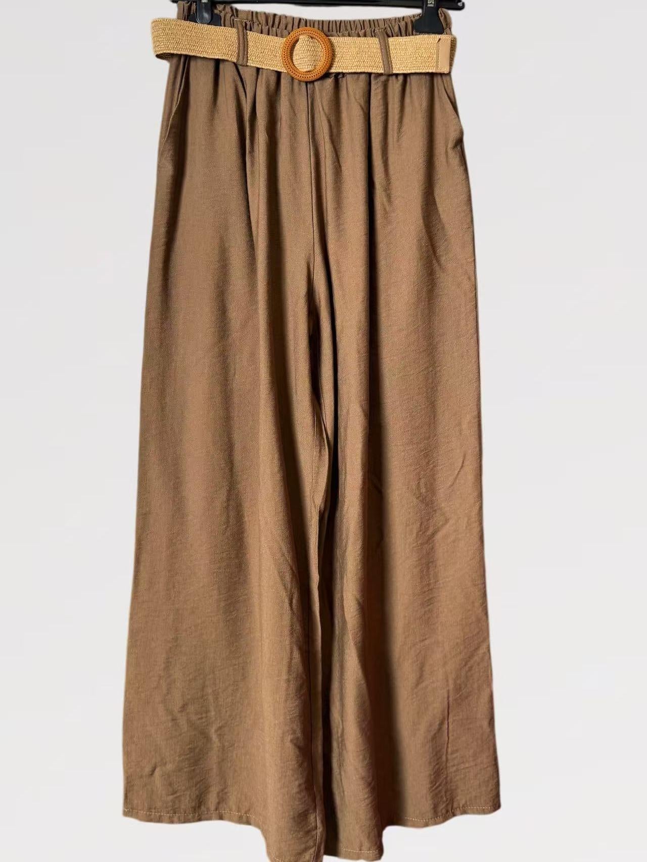 Pantalone Palazzo Fluido con Cintura Intrecciata - made in italy Viscosa 80% Nylon 20%