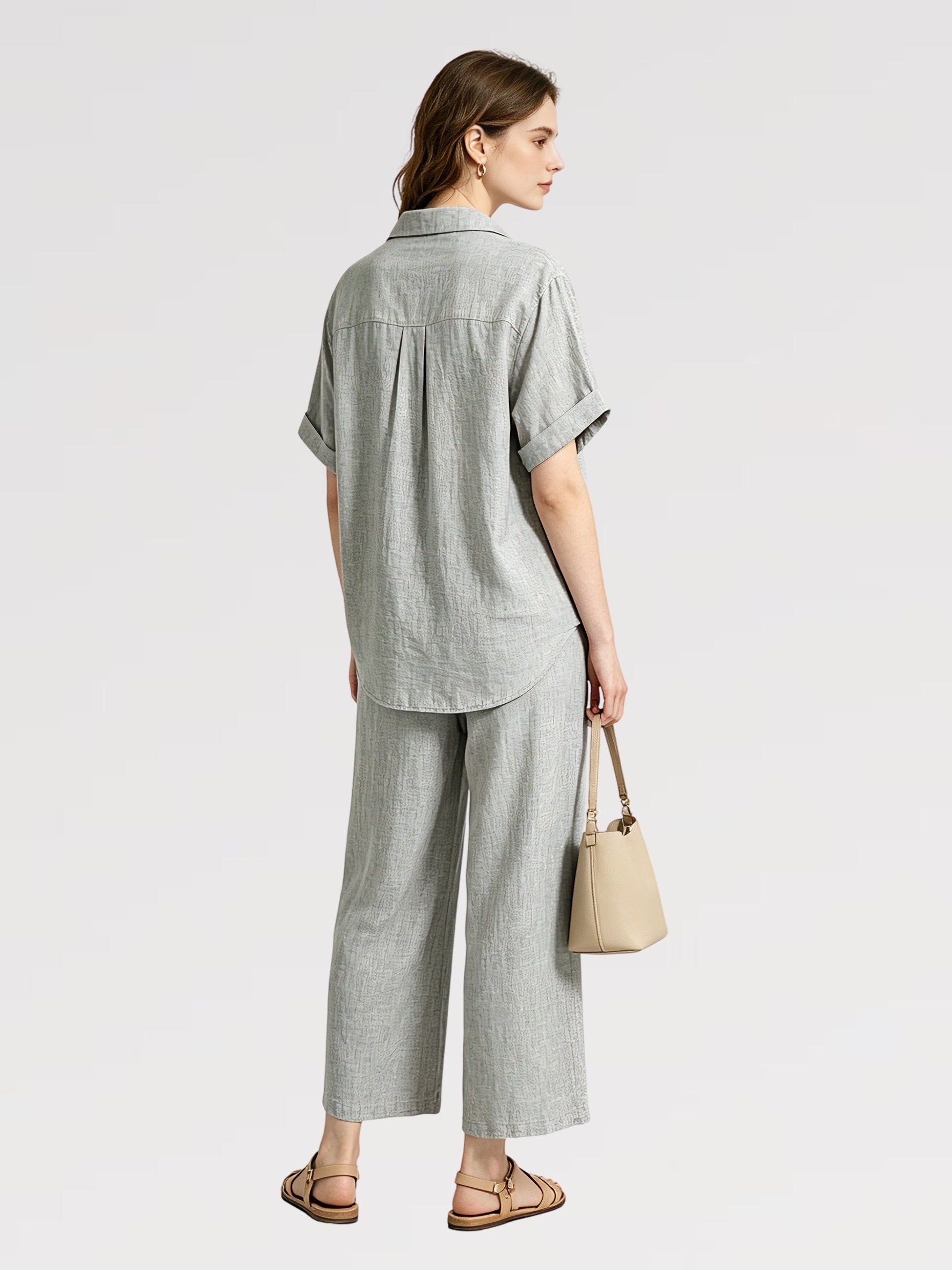 Completo Summer Vibes Lino&Cotone Taglia Unica Camicia Over Pantalone Ampio Comfort