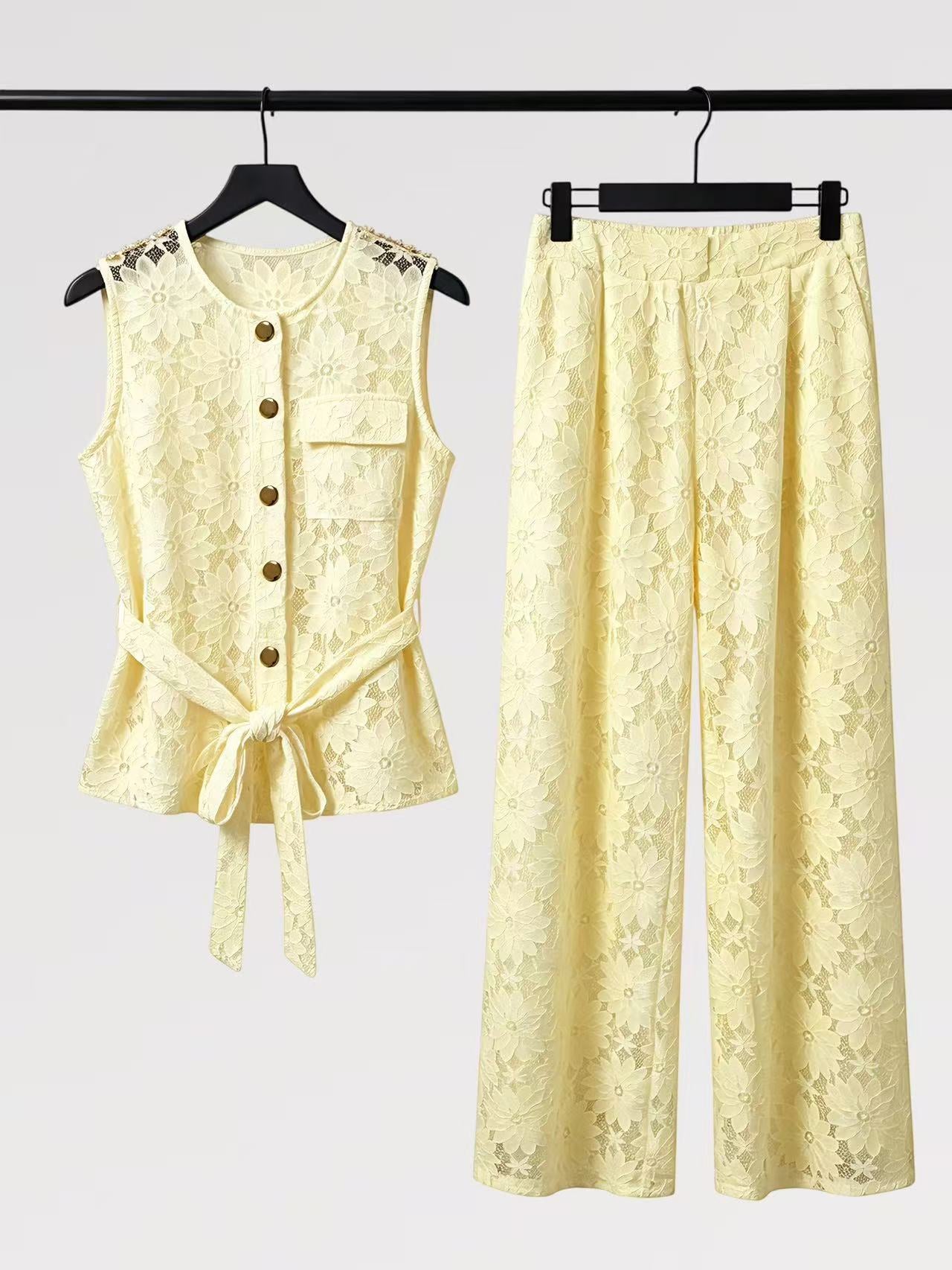 Completo Smanicato Pizzo – Top con Nodo & Pantalone Palazzo