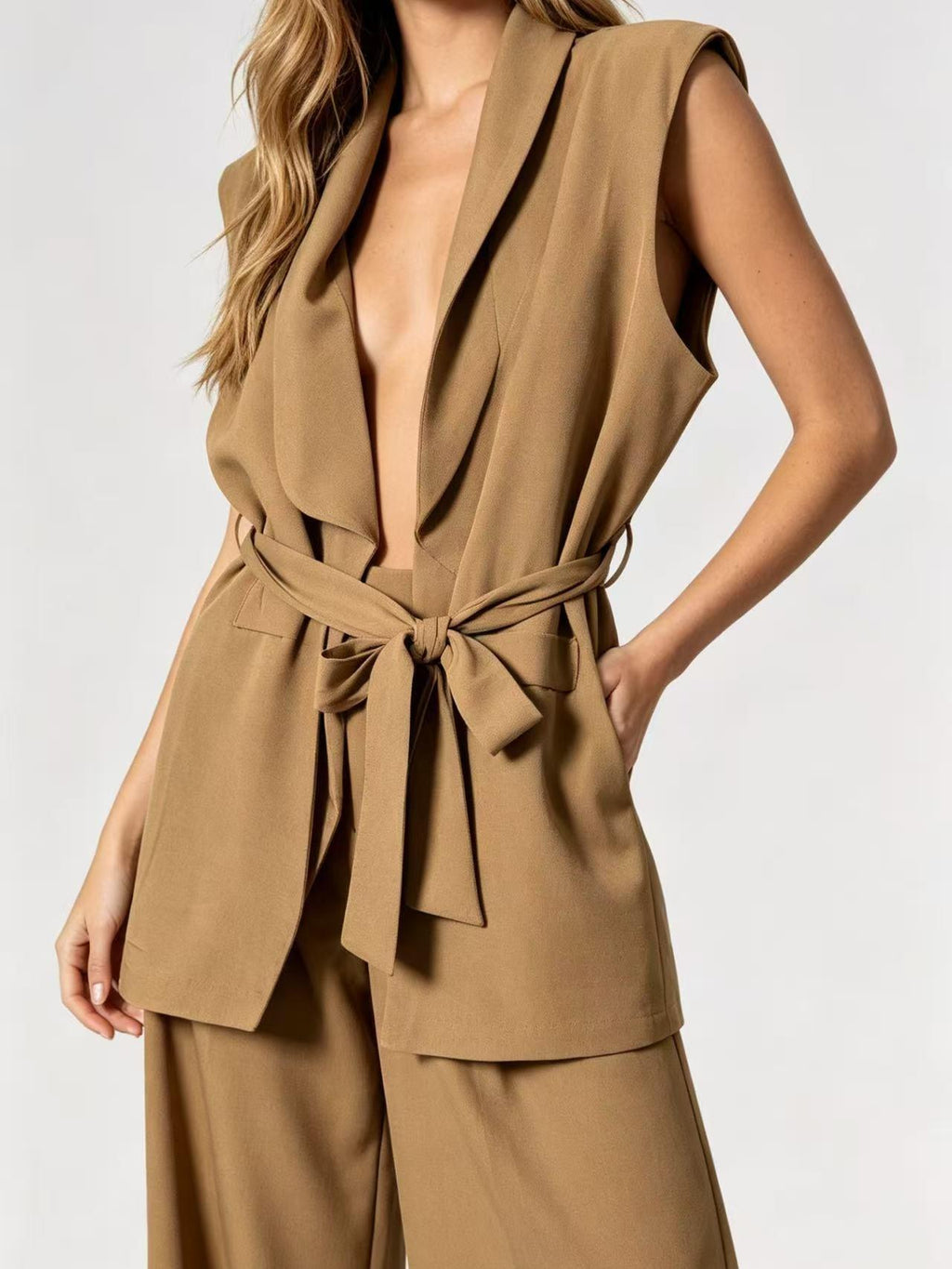 Completo Tailleur Gilet Lungo con cintura in vita - Made in Italy