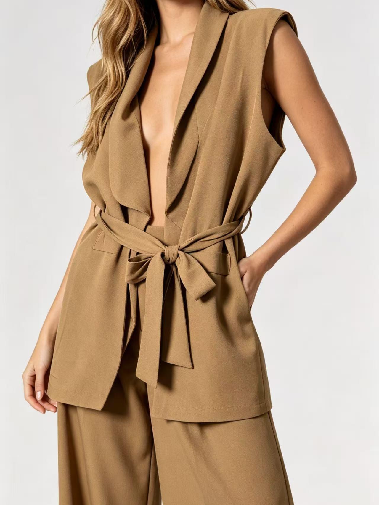 Completo Tailleur Gilet Lungo con cintura in vita - Made in Italy