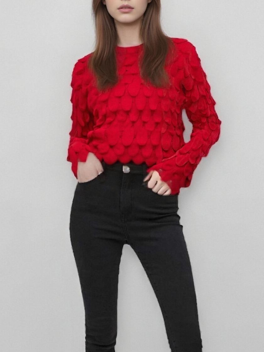 Maglia Maglieria Texture Petalo Tinta Unità Design Ricercato in Filato Tecnico Misto 40% Acrilico 30% Nylon 30% PBT Vestibilità Morbida Taglia Unica S XL