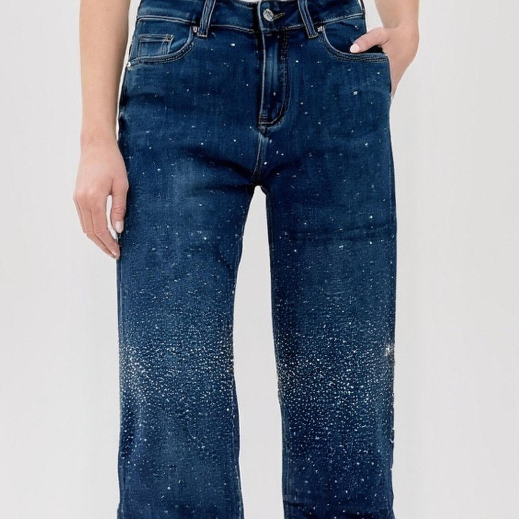 Jeans Blu con brillantini davanti e dietro per un look elegante e sofisticato