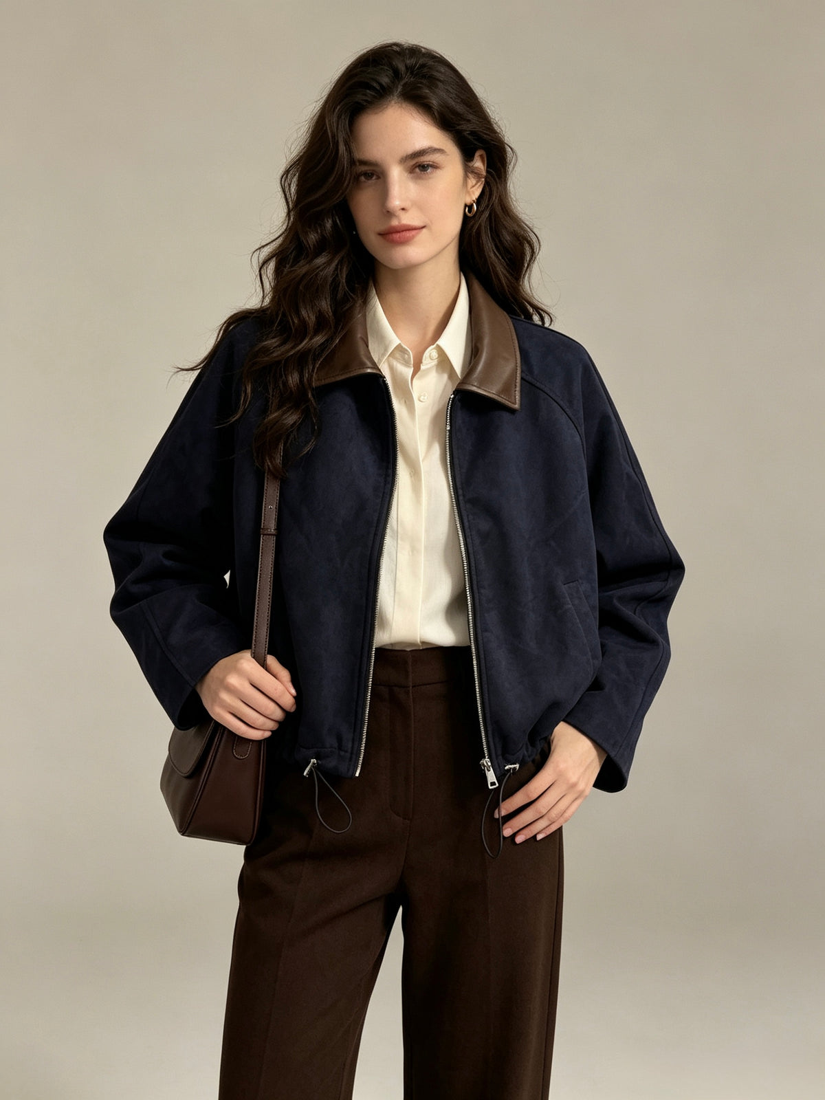 【Lady First】NINA ✦ Giacca corta effetto camoscio con collo in ecopelle