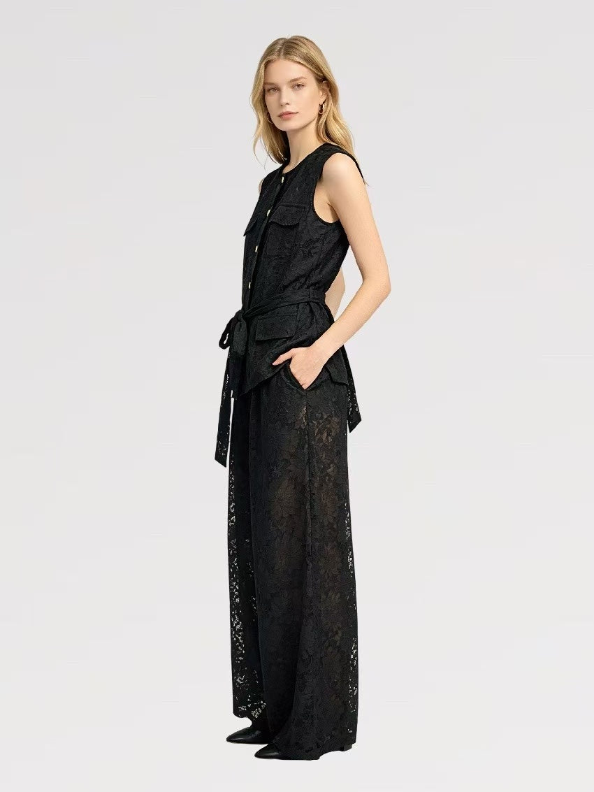 Completo Smanicato Pizzo – Top con Nodo & Pantalone Palazzo