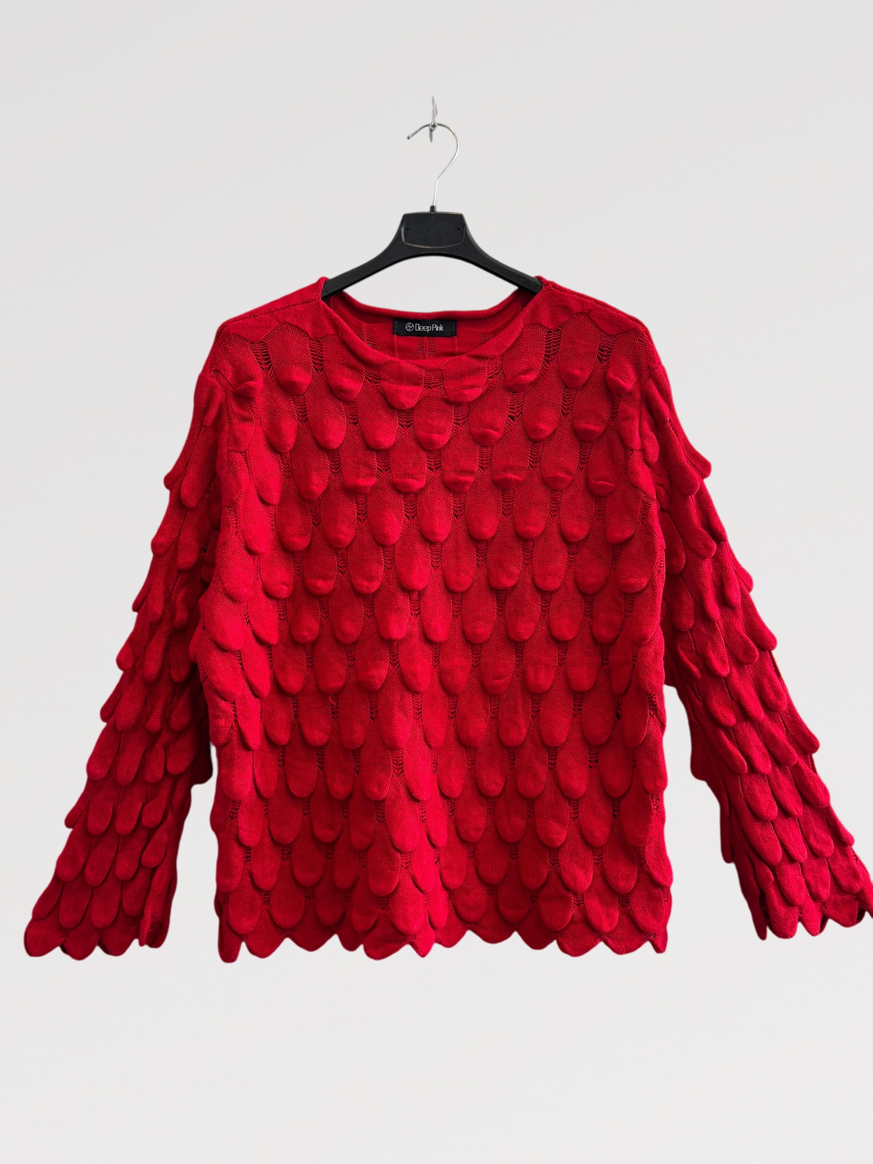 Maglia Maglieria Texture Petalo Tinta Unità Design Ricercato in Filato Tecnico Misto 40% Acrilico 30% Nylon 30% PBT Vestibilità Morbida Taglia Unica S XL