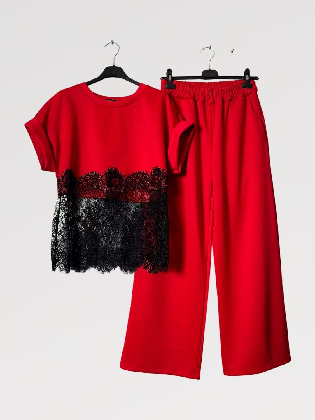 Coordinato “Eleganza in Pizzo” - Made in Italy Viscosa - maniche corte arricciate