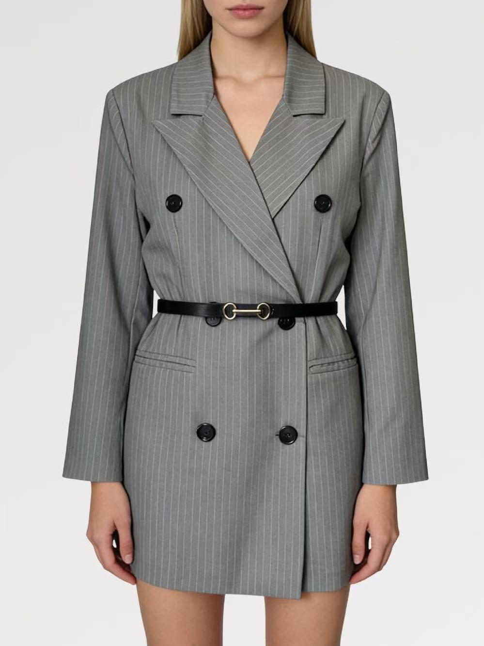 Blazer Gessato Sartoriale con Cintura – Made in Italy