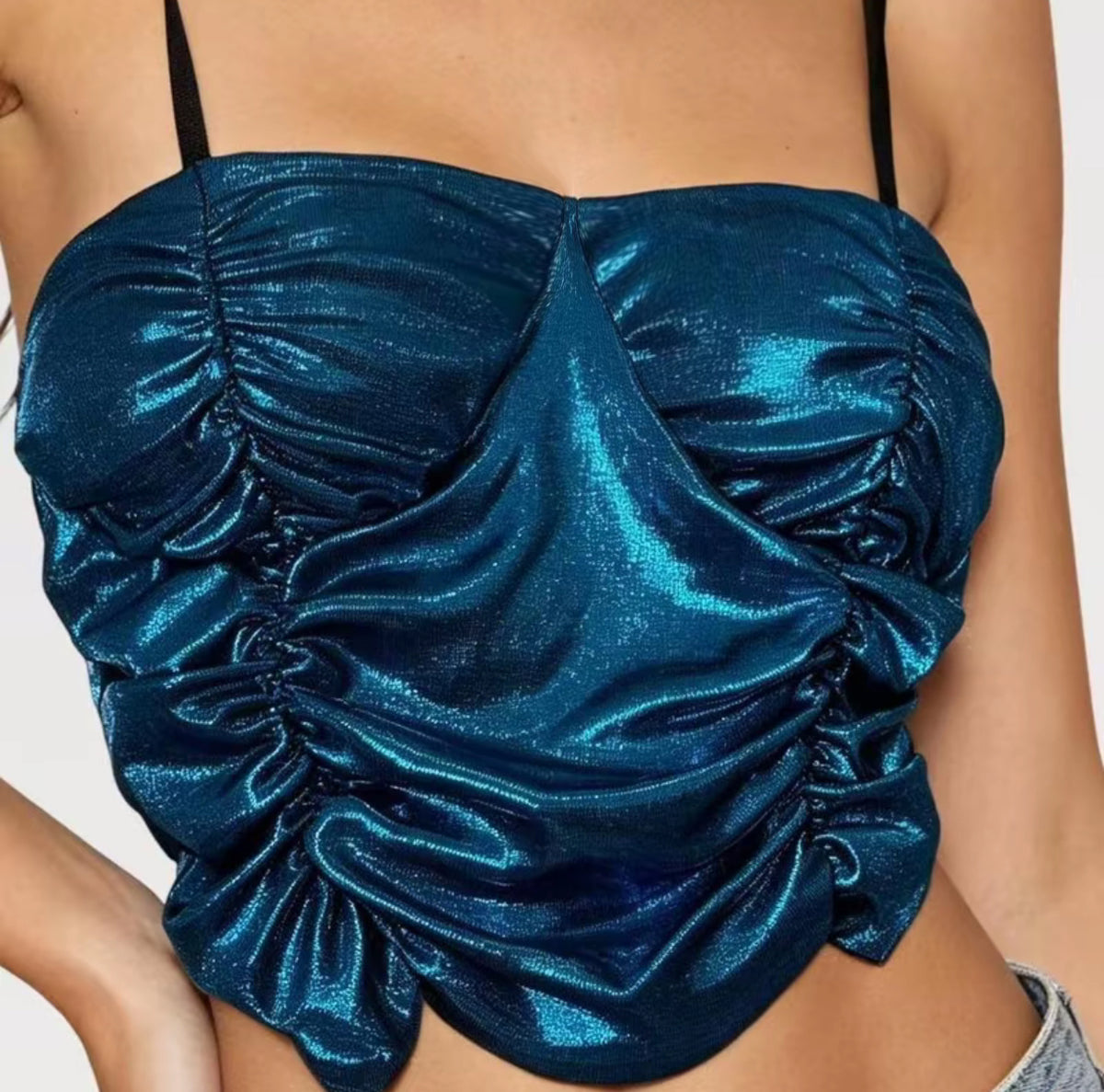 【Lady First】Top Corsetto Lurex "Party Glow" in Tessuto Elasticizzato Made in Italy con Effetto Brillante e Spalline Regolabili per Look Glamour