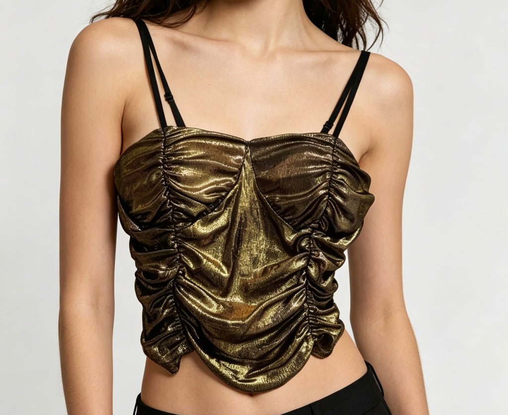 【Lady First】Lurex-Korsett-Top "Party Glow" aus elastischem Stoff Made in Italy mit Glitzereffekt und verstellbaren Trägern für glamouröse Looks