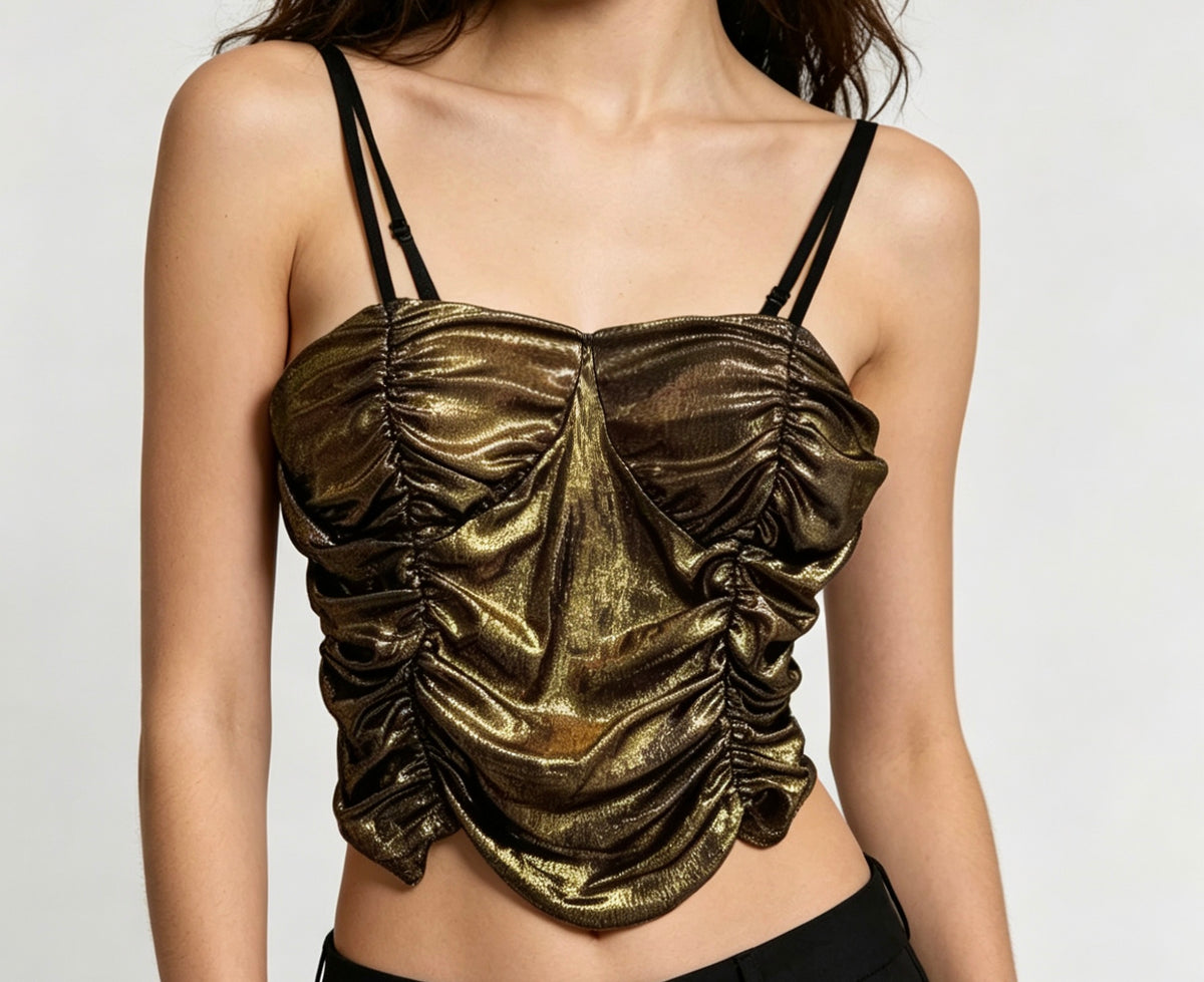 【Lady First】Top Corsetto Lurex "Party Glow" in Tessuto Elasticizzato Made in Italy con Effetto Brillante e Spalline Regolabili per Look Glamour
