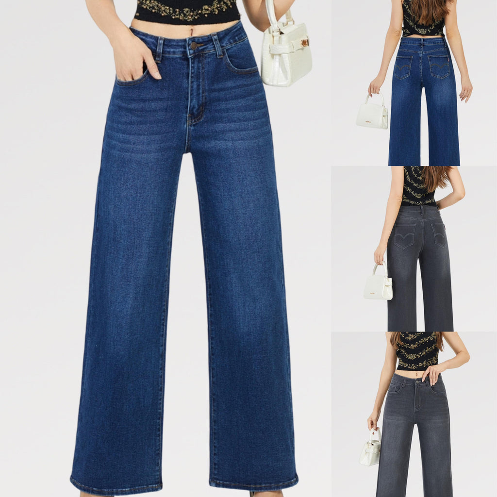 Jeans Palazzo ANNA Elasticizzati a Vita Alta Modello Palazzo Sigaretta Gamba Ampia Tessuto Denim Elasticizzato Chiusura Bottone e Zip Vestibilità Confortevole e Modellante Ideali per Ogni Occasione Design Moderno e Femminile