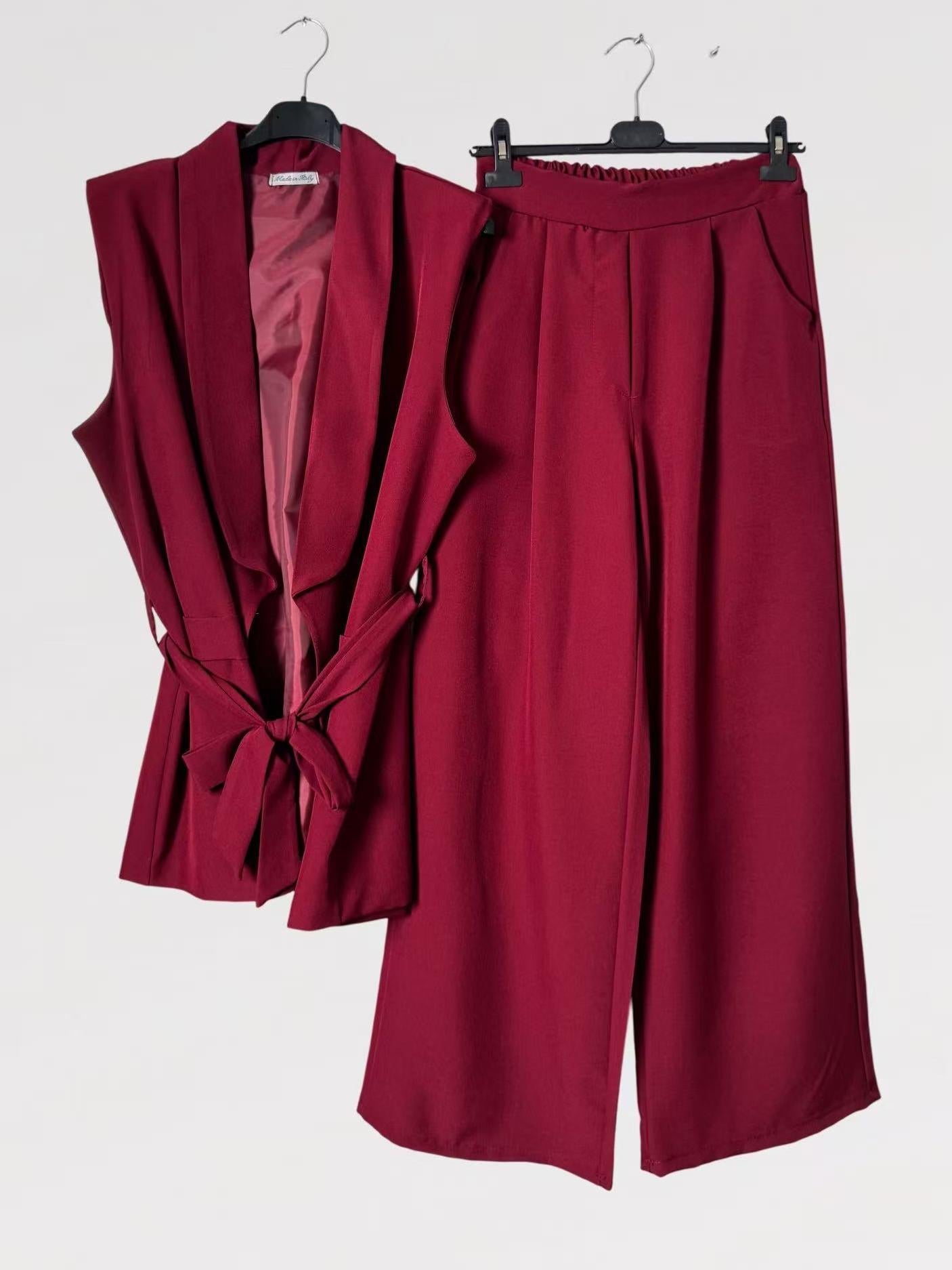 Completo Tailleur Gilet Lungo con cintura in vita - Made in Italy