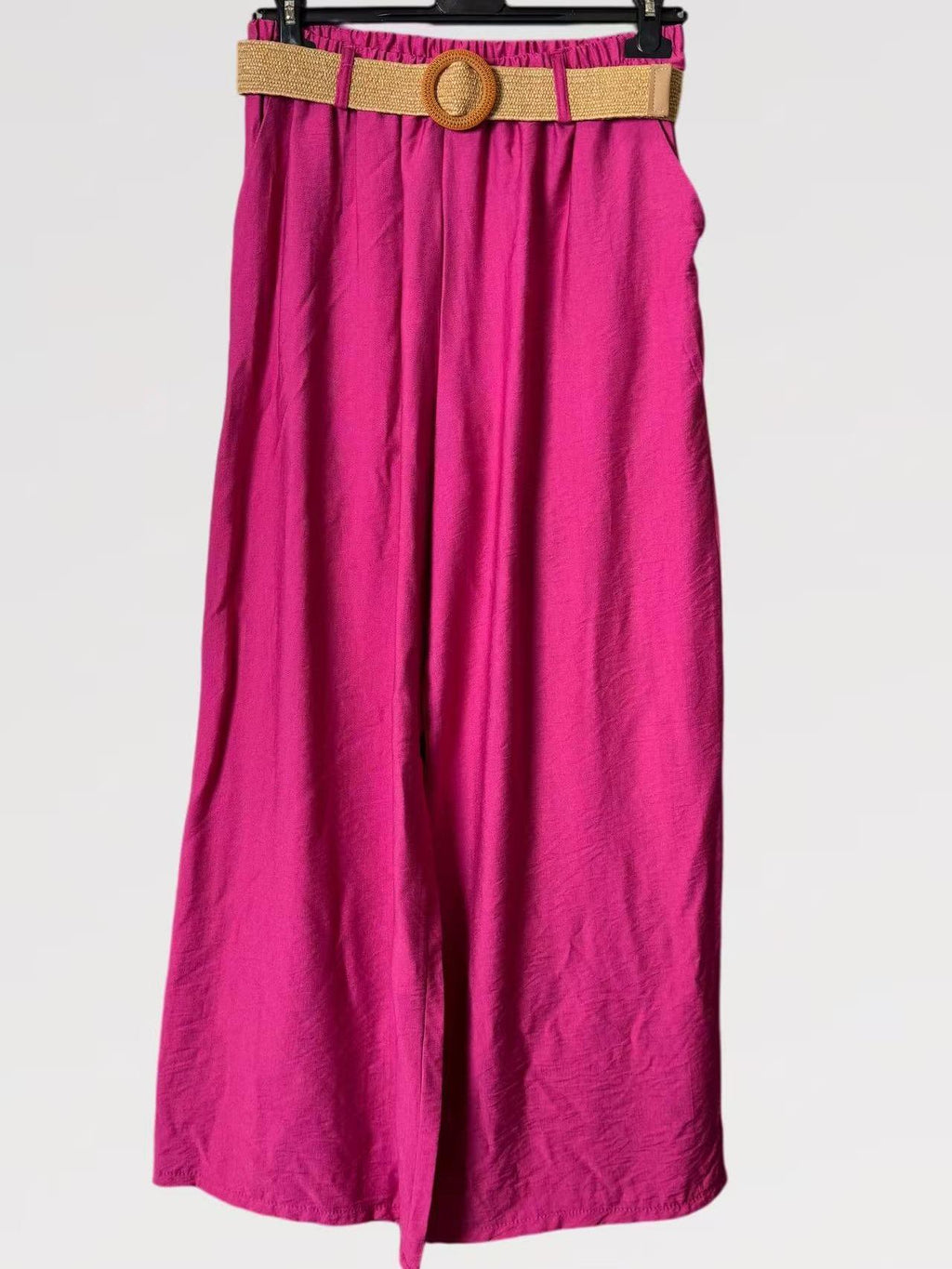 Pantalone Palazzo Fluido con Cintura Intrecciata - made in italy Viscosa 80% Nylon 20%