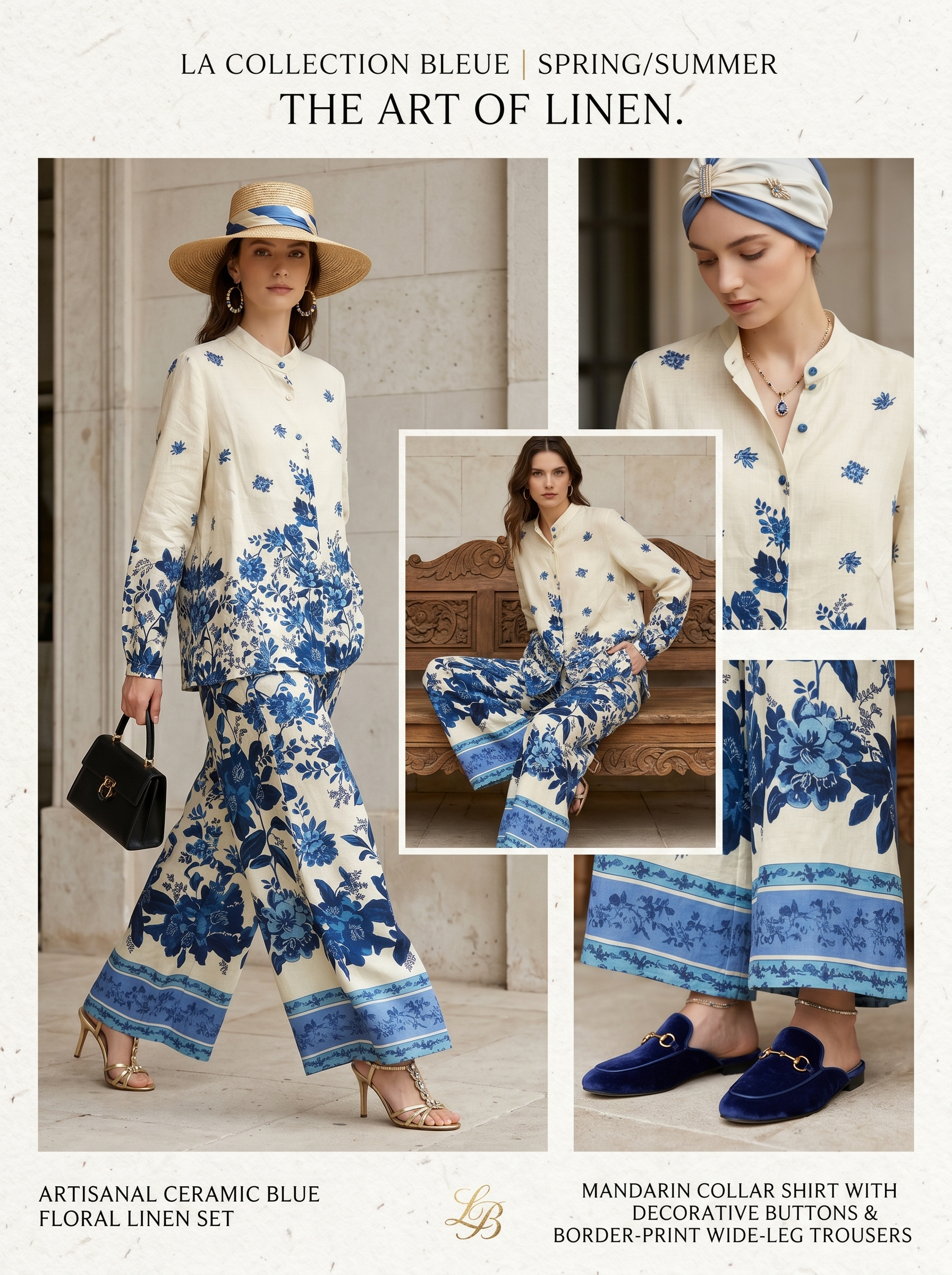 Dolce Garden Completo Lino Cotone Made in Italy Camicia Morbida Maniche Ampie Pantalone Palazzo Floreale Fit Rilassato Chic S M L