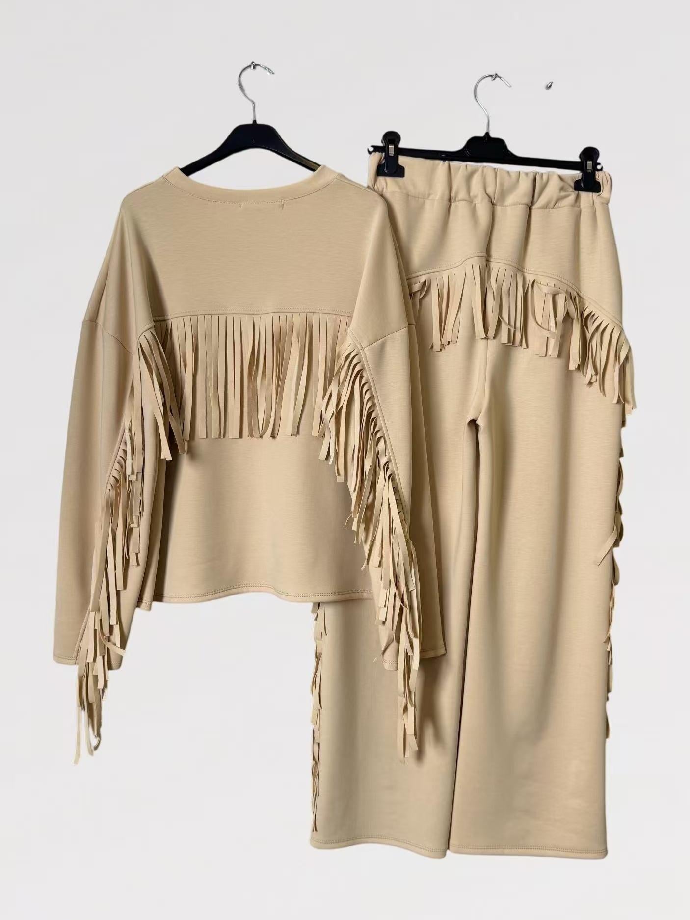 Completo Frangia - Maglia Oversize con Frange e Pantalone Elasticizzato Made in Italy Taglia Unica Comfort e Stile Casual Chic