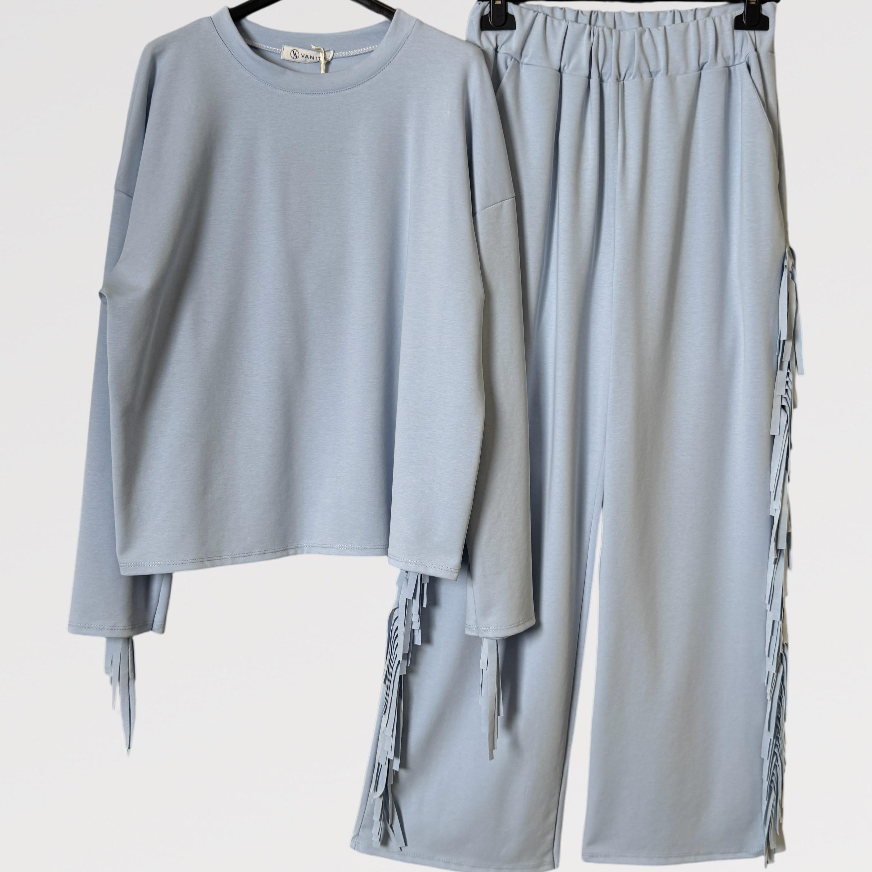 Completo Frangia - Maglia Oversize con Frange e Pantalone Elasticizzato Made in Italy Taglia Unica Comfort e Stile Casual Chic