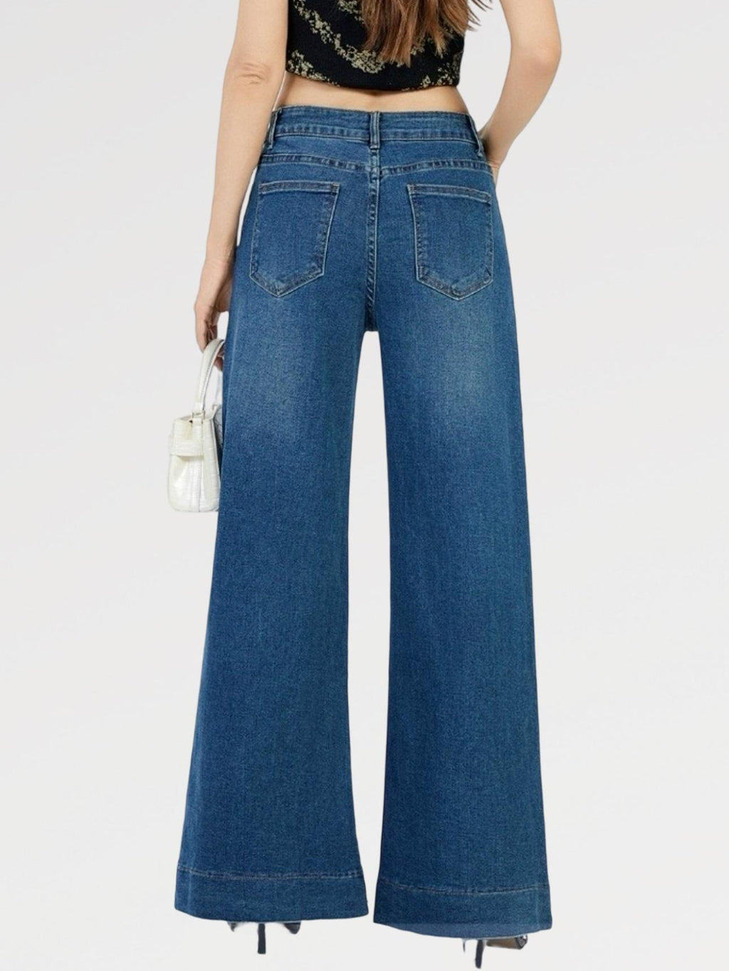 Jeans Palazzo ELSA  Elasticizzati a Vita Alta Nero & Blu Design Moderno e Femminile Gamba Ampia Denim Comfortevole e Modellante con Chiusura Bottone e Zip