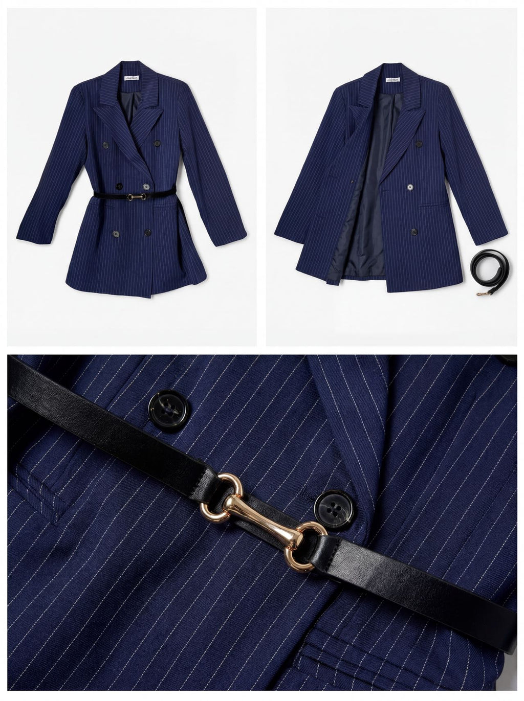 Blazer Gessato Sartoriale con Cintura – Made in Italy