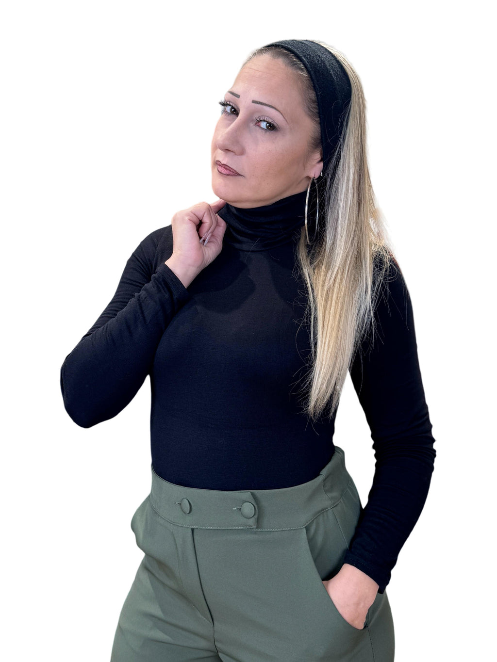 Dolcevita Basic in Viscosa Elasticizzata - Maniche Lunghe, Collo Alto, Vestibilità Aderente, 95% Viscosa 5% Elastano