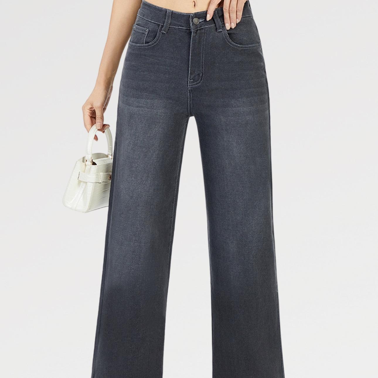 Jeans Palazzo ANNA Elasticizzati a Vita Alta Modello Palazzo Sigaretta Gamba Ampia Tessuto Denim Elasticizzato Chiusura Bottone e Zip Vestibilità Confortevole e Modellante Ideali per Ogni Occasione Design Moderno e Femminile