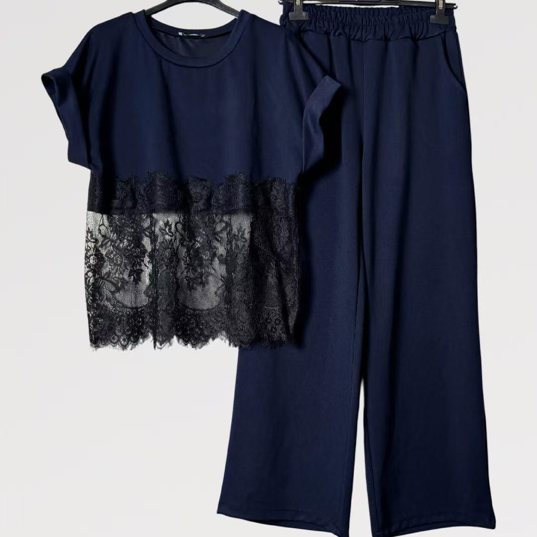 Coordinato “Eleganza in Pizzo” - Made in Italy Viscosa - maniche corte arricciate