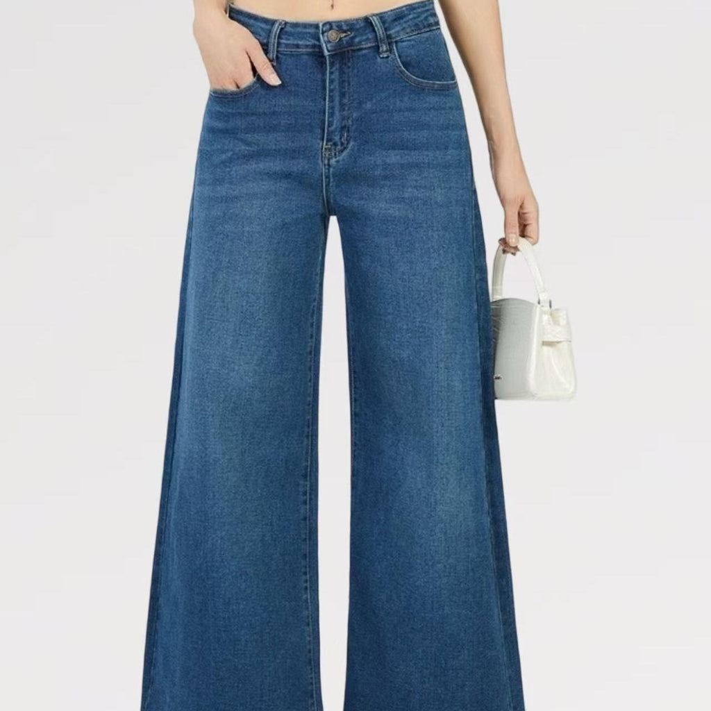 Jeans Palazzo ELSA  Elasticizzati a Vita Alta Nero & Blu Design Moderno e Femminile Gamba Ampia Denim Comfortevole e Modellante con Chiusura Bottone e Zip