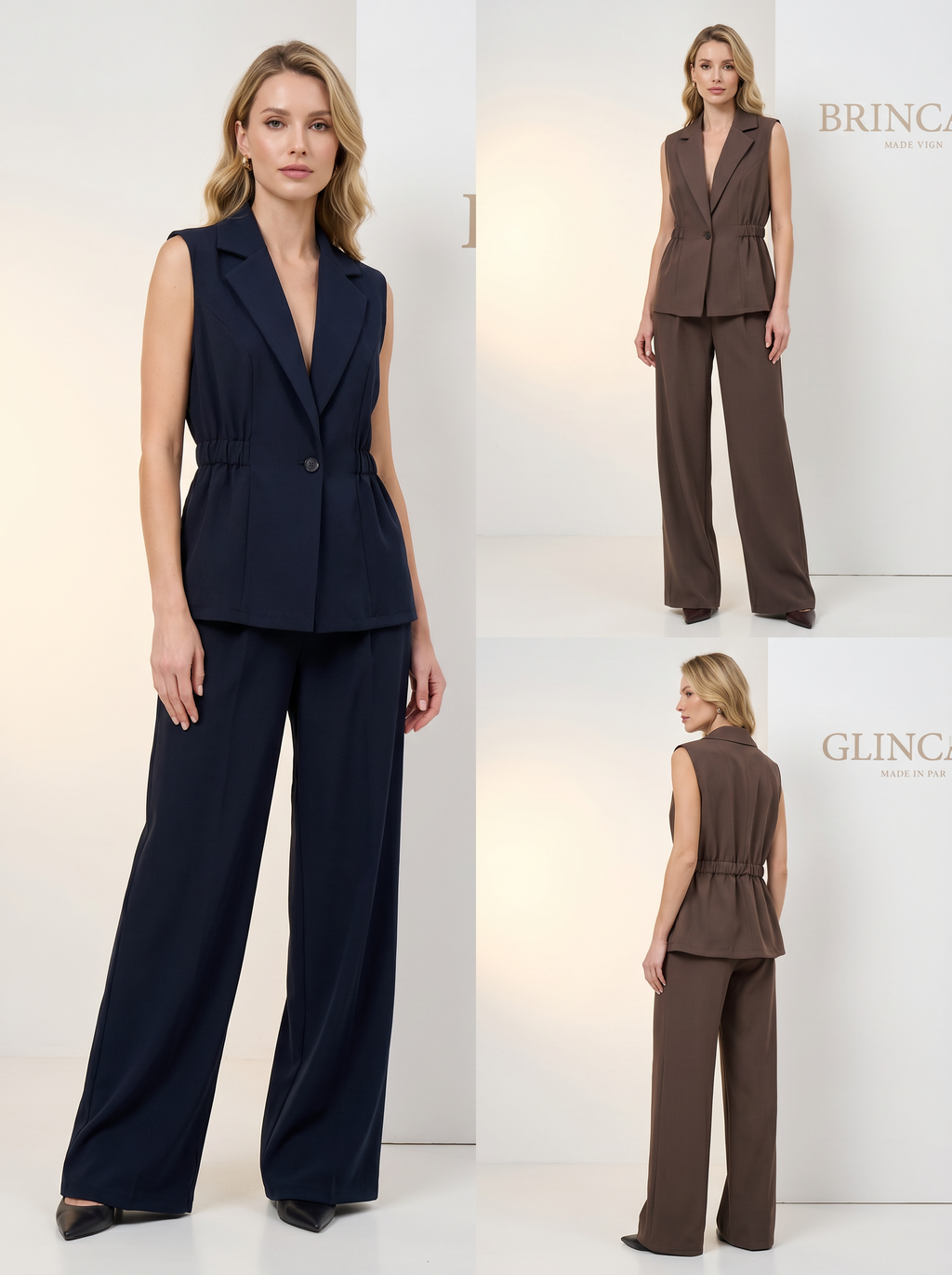 【Lady First】Completo SERENA 2 pezzi Gilet Sartoriale & Pantalone Palazzo - Made in Italy