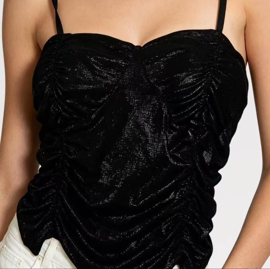【Lady First】Top Corsetto Lurex "Party Glow" in Tessuto Elasticizzato Made in Italy con Effetto Brillante e Spalline Regolabili per Look Glamour
