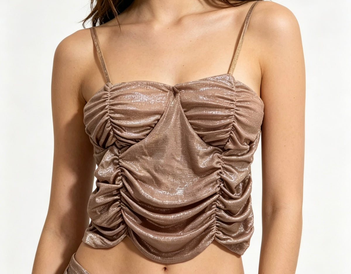 【Lady First】Top Corsetto Lurex "Party Glow" in Tessuto Elasticizzato Made in Italy con Effetto Brillante e Spalline Regolabili per Look Glamour