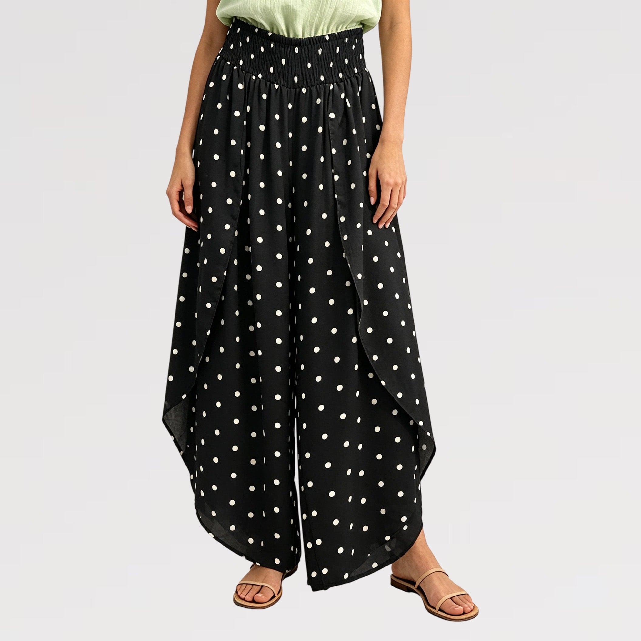 【Lady First】Pantalone GIOIA doppio strato effetto gonna, disponibile versione tinta unita e pois-Made in Italy