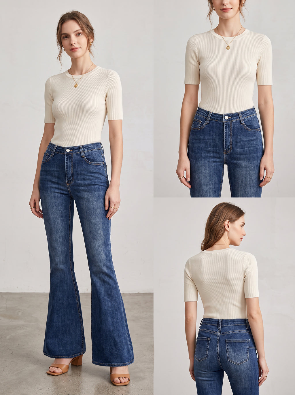 【Lady First】Jeans "NOSTALGIA" Flare Push Up Elastisch Ausgestellte Passform aus Stretch-Denim mit fünf Taschen und Knopf- und Reißverschluss für eine eng anliegende Passform und Komfort
