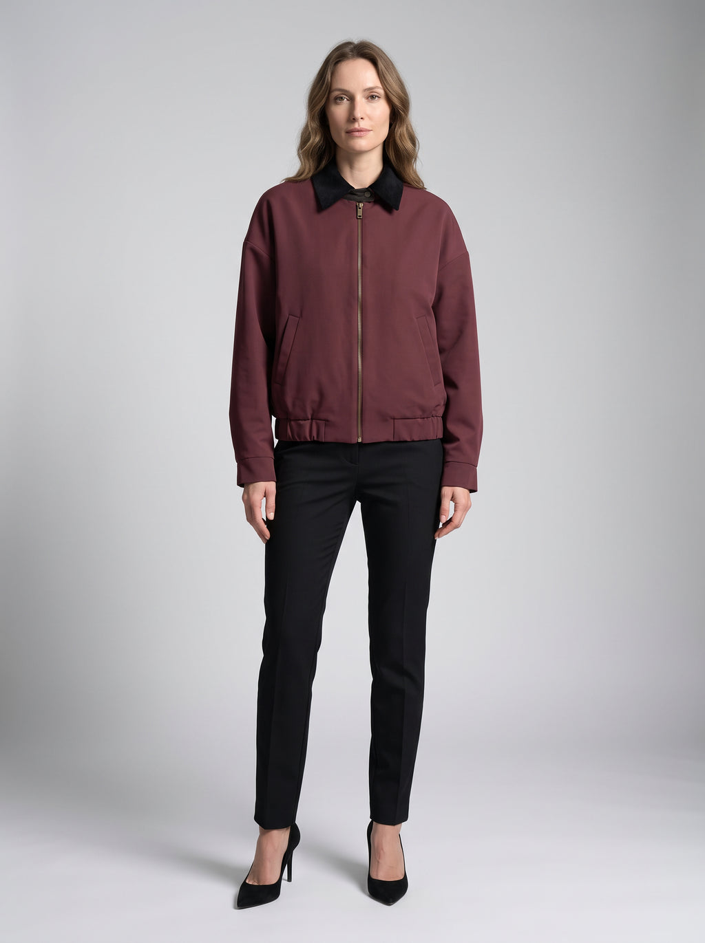 【Lady First】Giacca bomber Luana collo contrasto in velluto a coste – Made in Italy