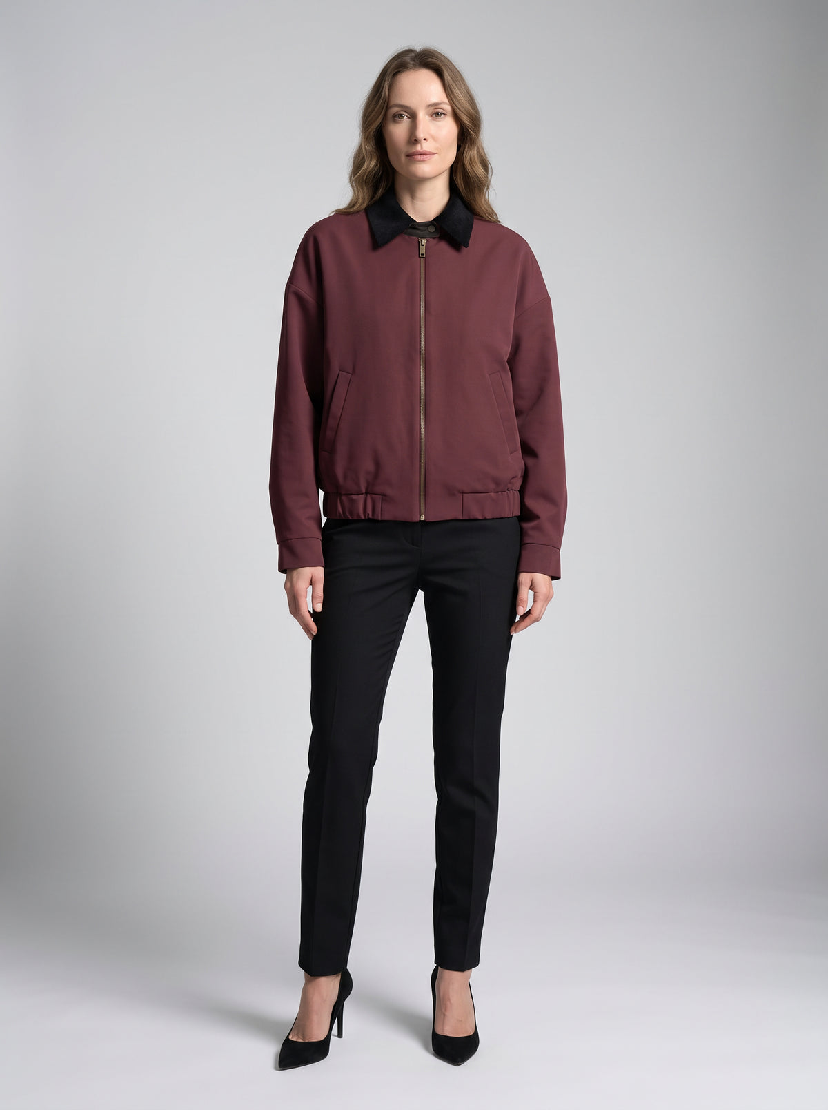 【Lady First】Giacca bomber Luana collo contrasto in velluto a coste – Made in Italy