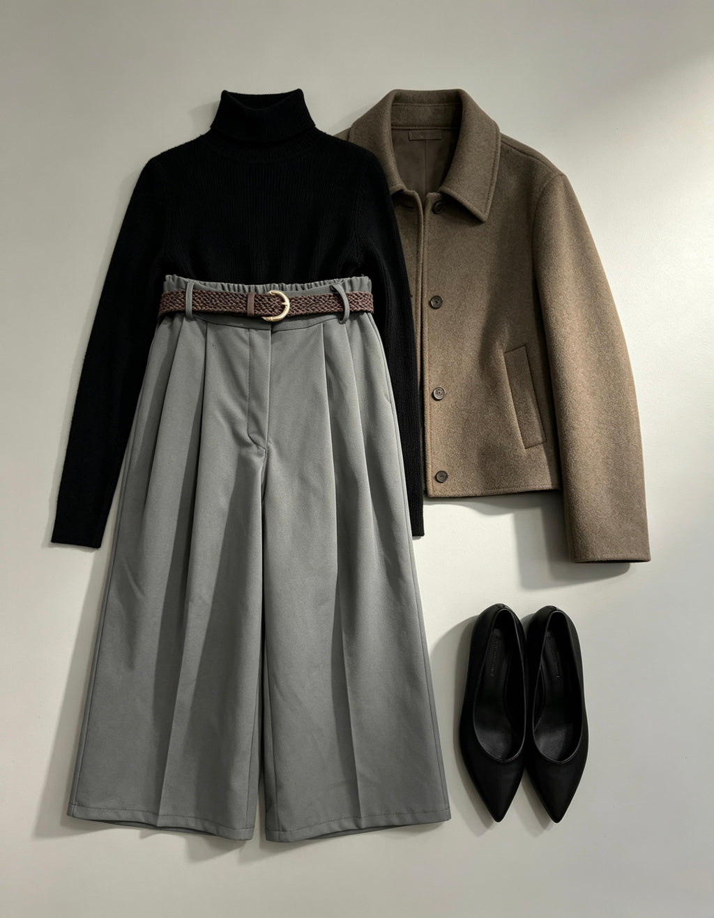 【Lady First】VIVIAN Pantalone culotte a vita alta con cintura intrecciata