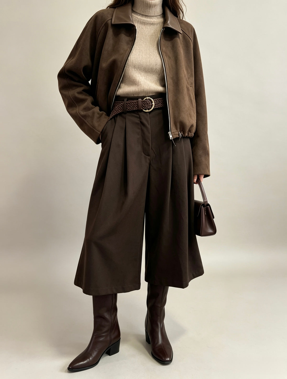【Lady First】VIVIAN Pantalone culotte a vita alta con cintura intrecciata