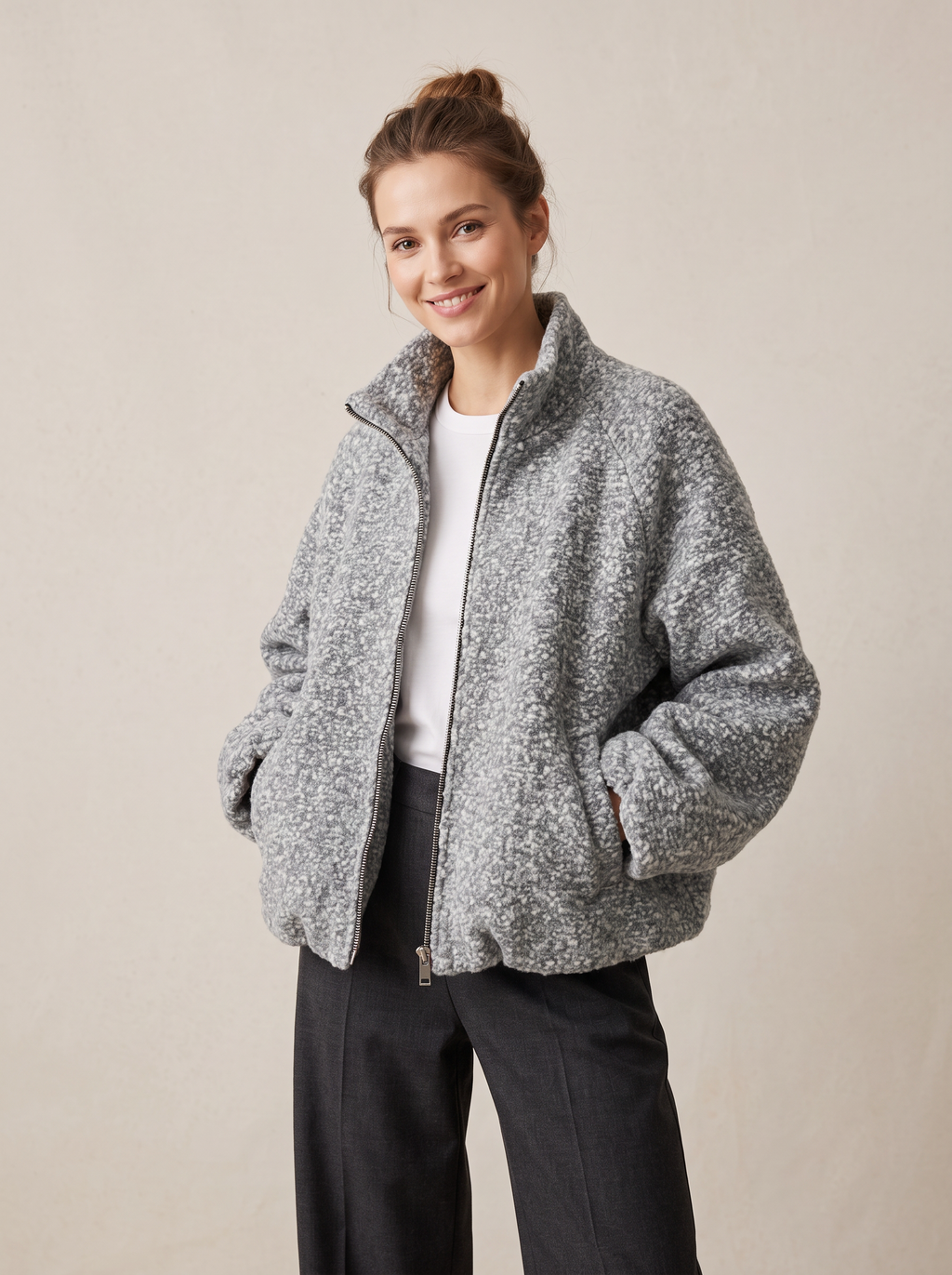 【Lady First】Lorenza - Giacca Bouclé Corta con Zip 🧥 Made in Italy
