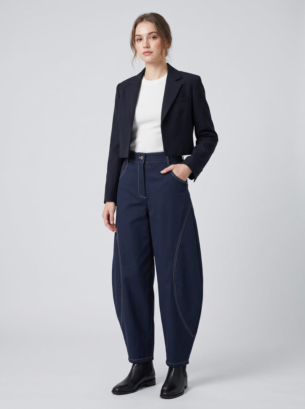 【Lady First】Pantalone Eva a taglio palloncino Elasticizzato, vita alta, Made in Italy