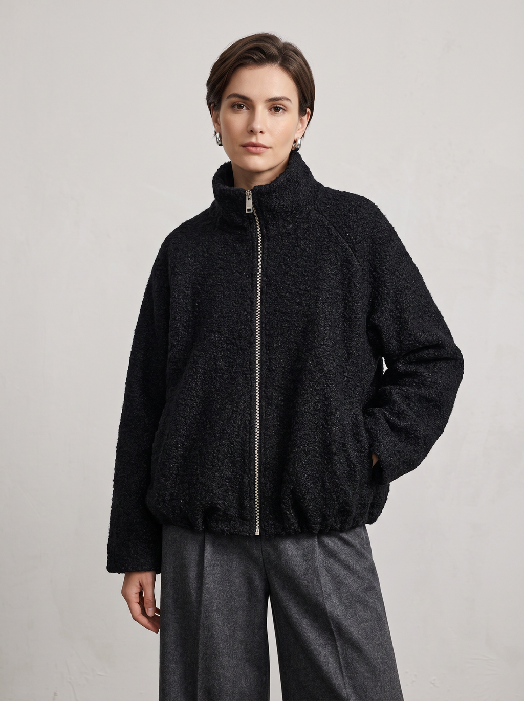 【Lady First】Lorenza - Giacca Bouclé Corta con Zip 🧥 Made in Italy