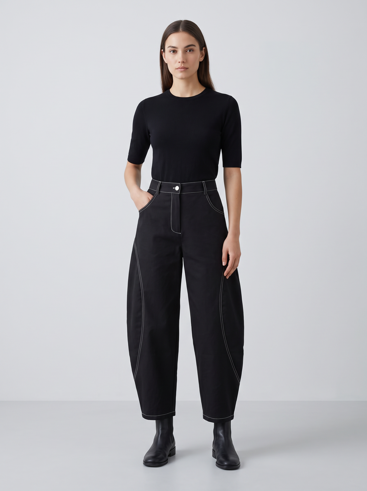 【Lady First】Pantalone Eva a taglio palloncino Elasticizzato, vita alta, Made in Italy