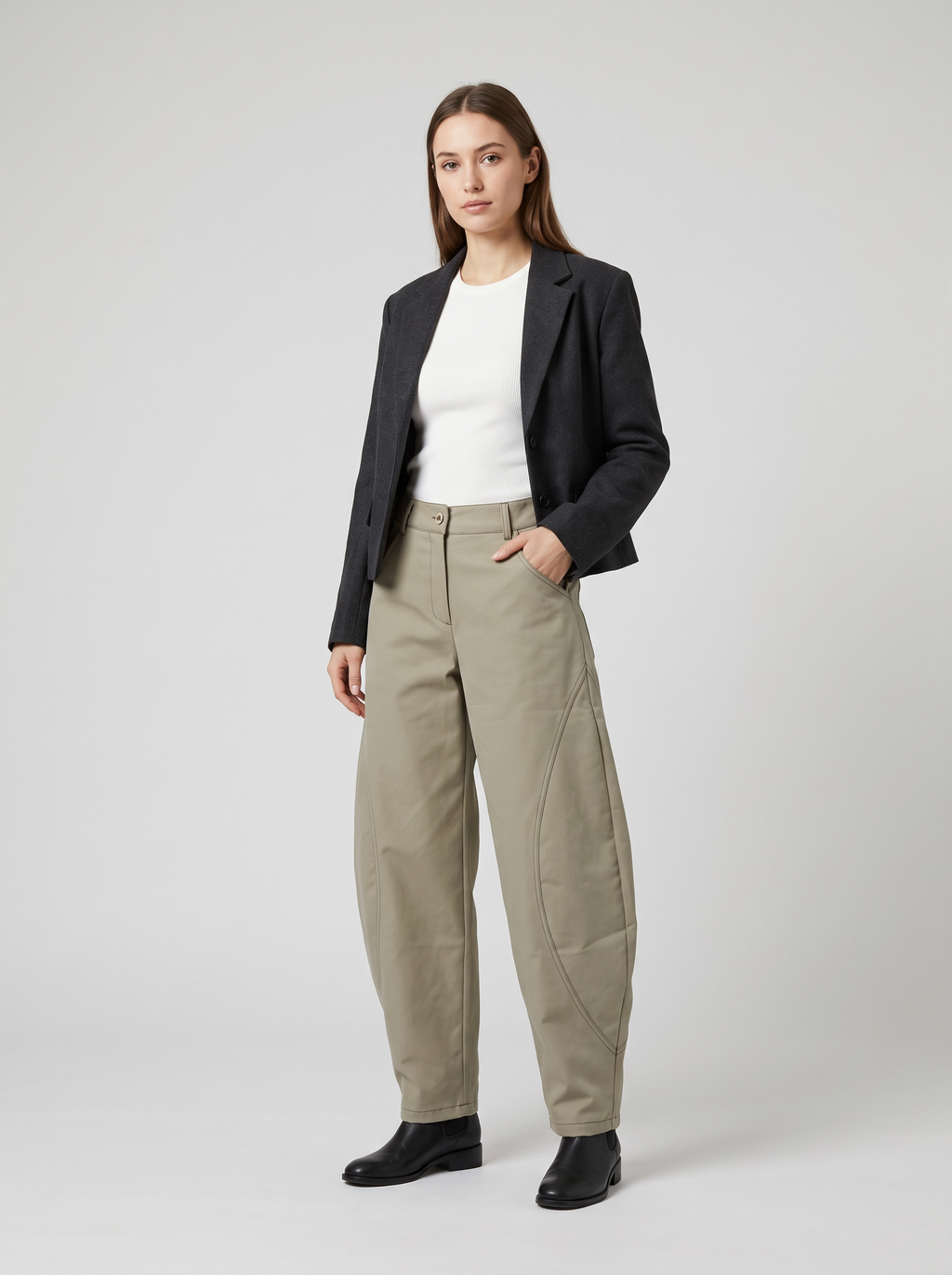 【Lady First】Pantalone Eva a taglio palloncino Elasticizzato, vita alta, Made in Italy