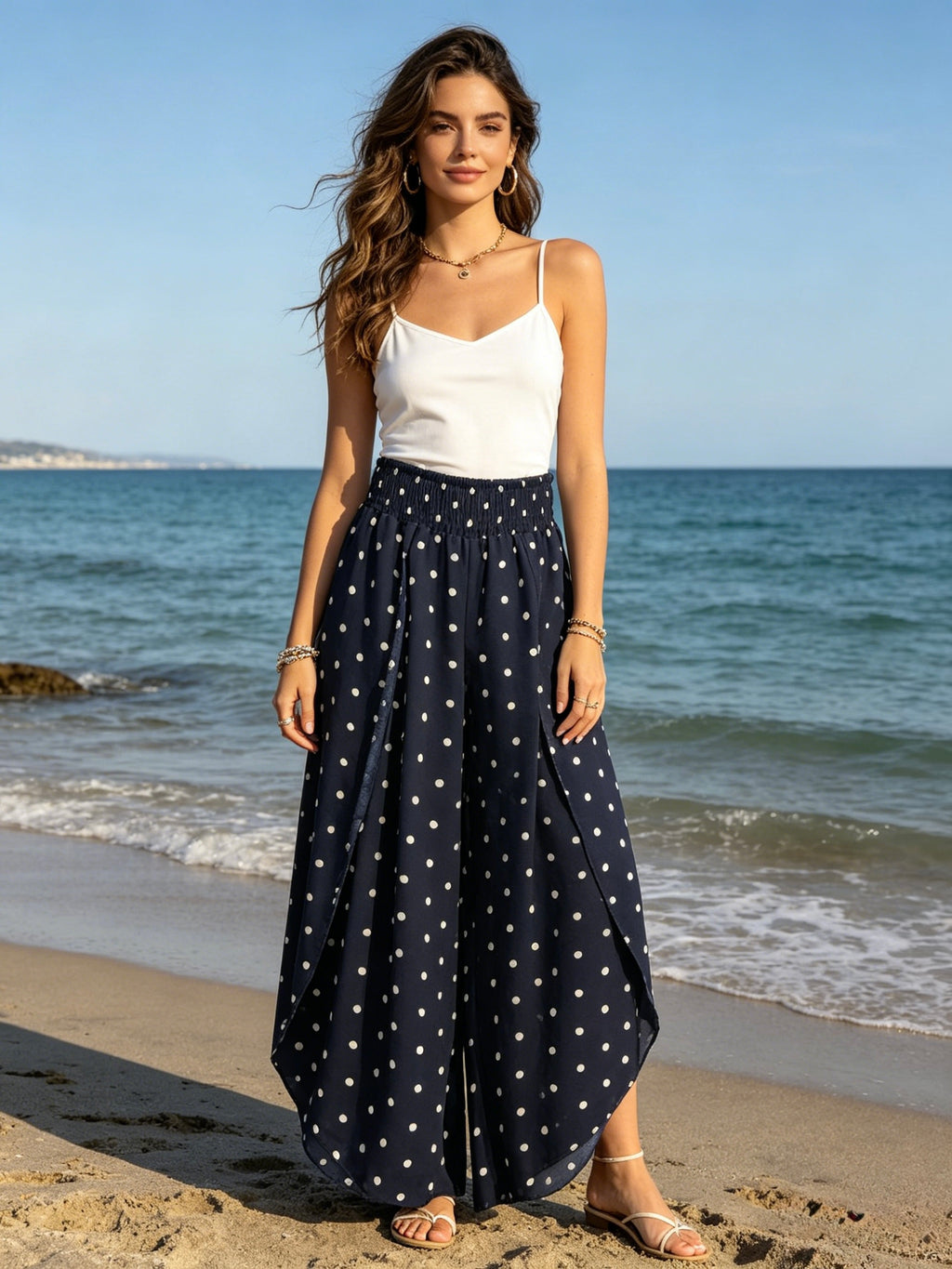 【Lady First】Pantalone GIOIA doppio strato effetto gonna, disponibile versione tinta unita e pois-Made in Italy