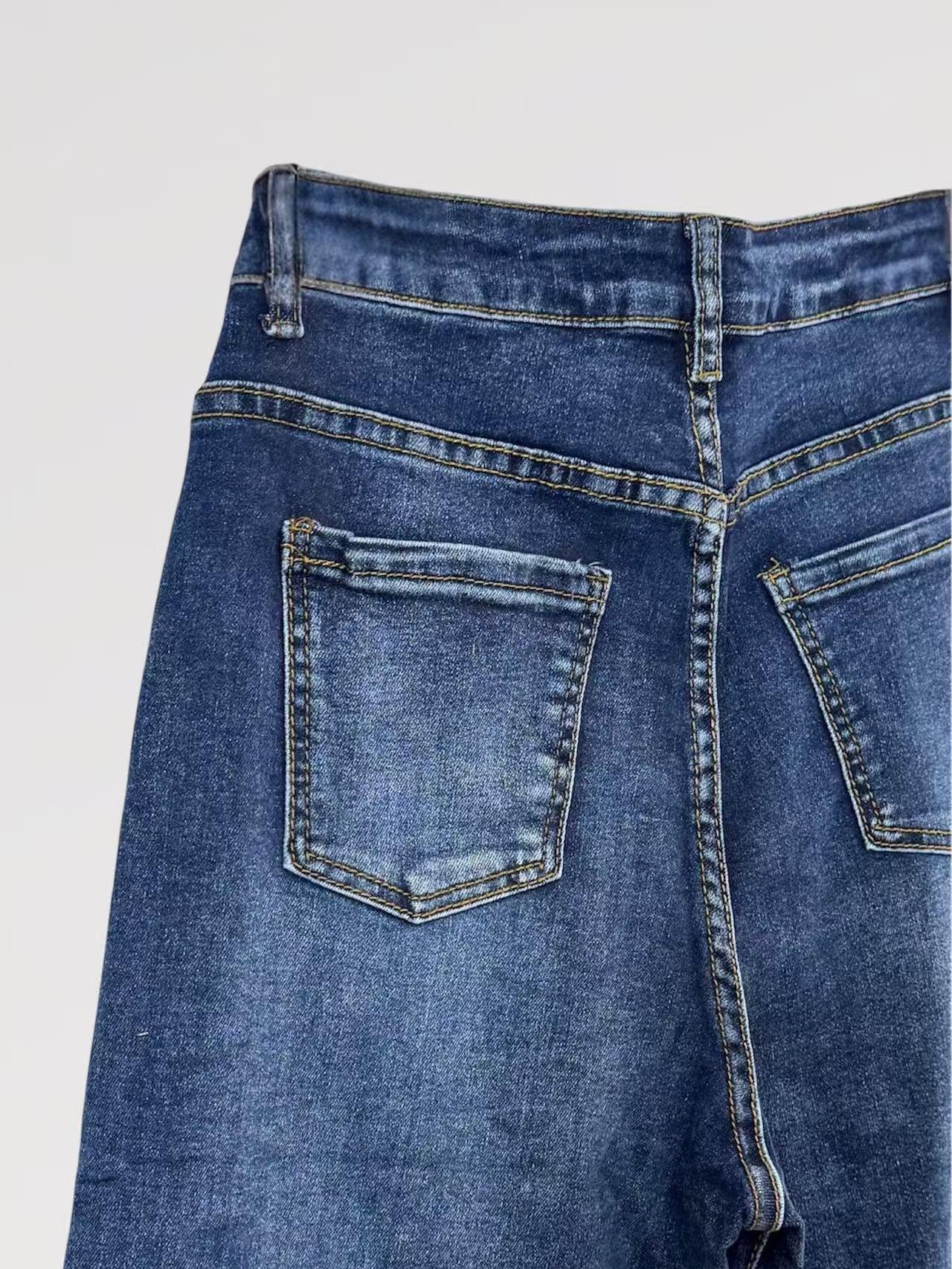 Jeans Wide Leg Elastic Cuff in Denim Elasticizzato con Fondo Risvoltato e Cinque Tasche per Vestibilità Naturale e Look Casual