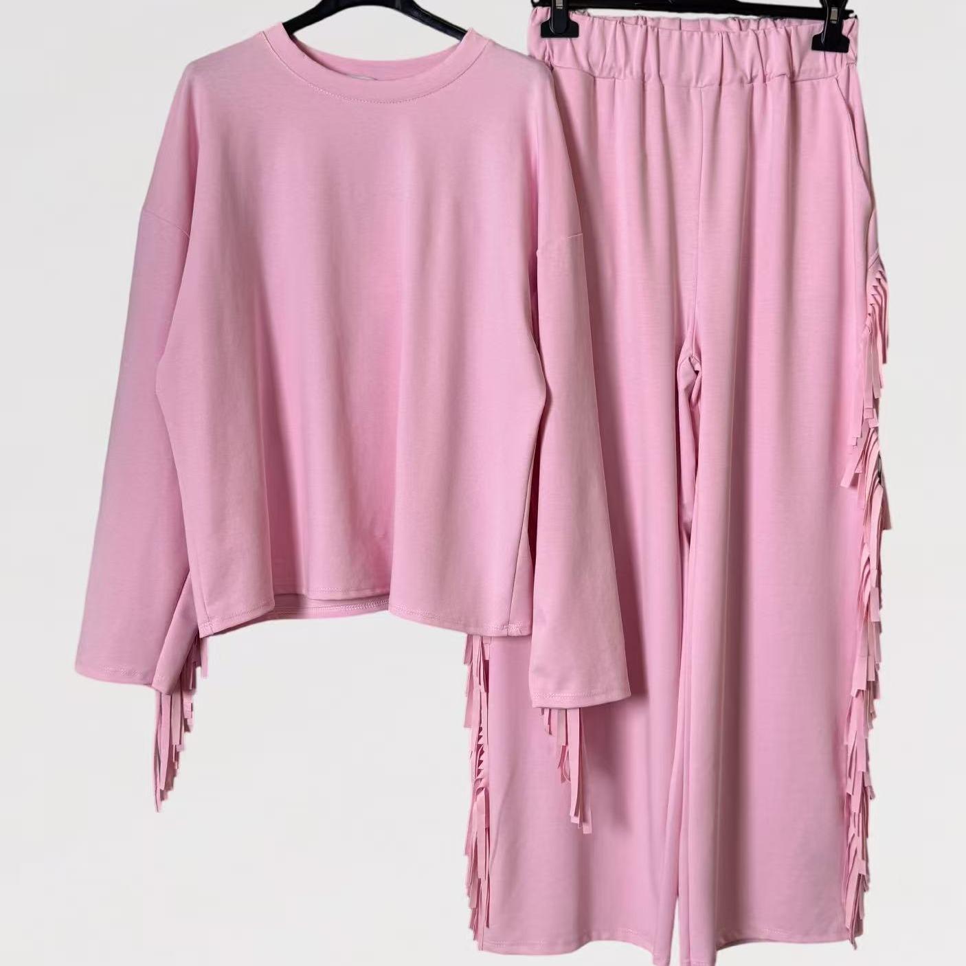 Completo Frangia - Maglia Oversize con Frange e Pantalone Elasticizzato Made in Italy Taglia Unica Comfort e Stile Casual Chic