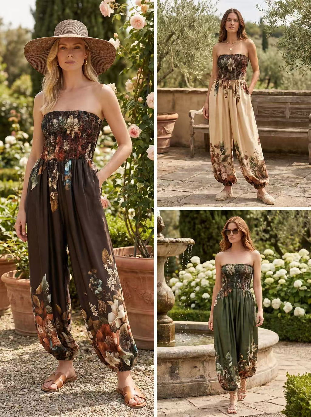Overall Jumpsuit FLOWER aus Viskose – Made in Italy