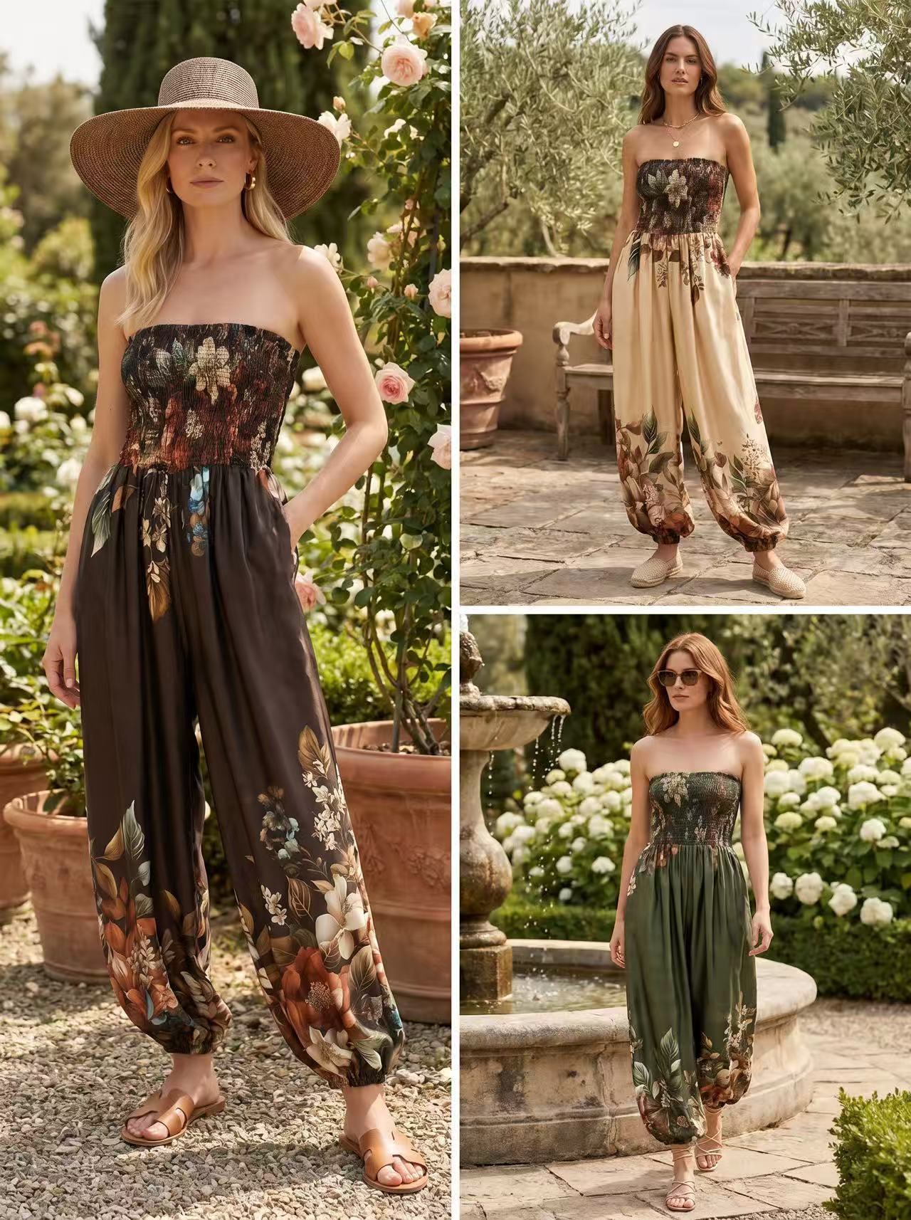 Overall Jumpsuit FLOWER aus Viskose – Made in Italy