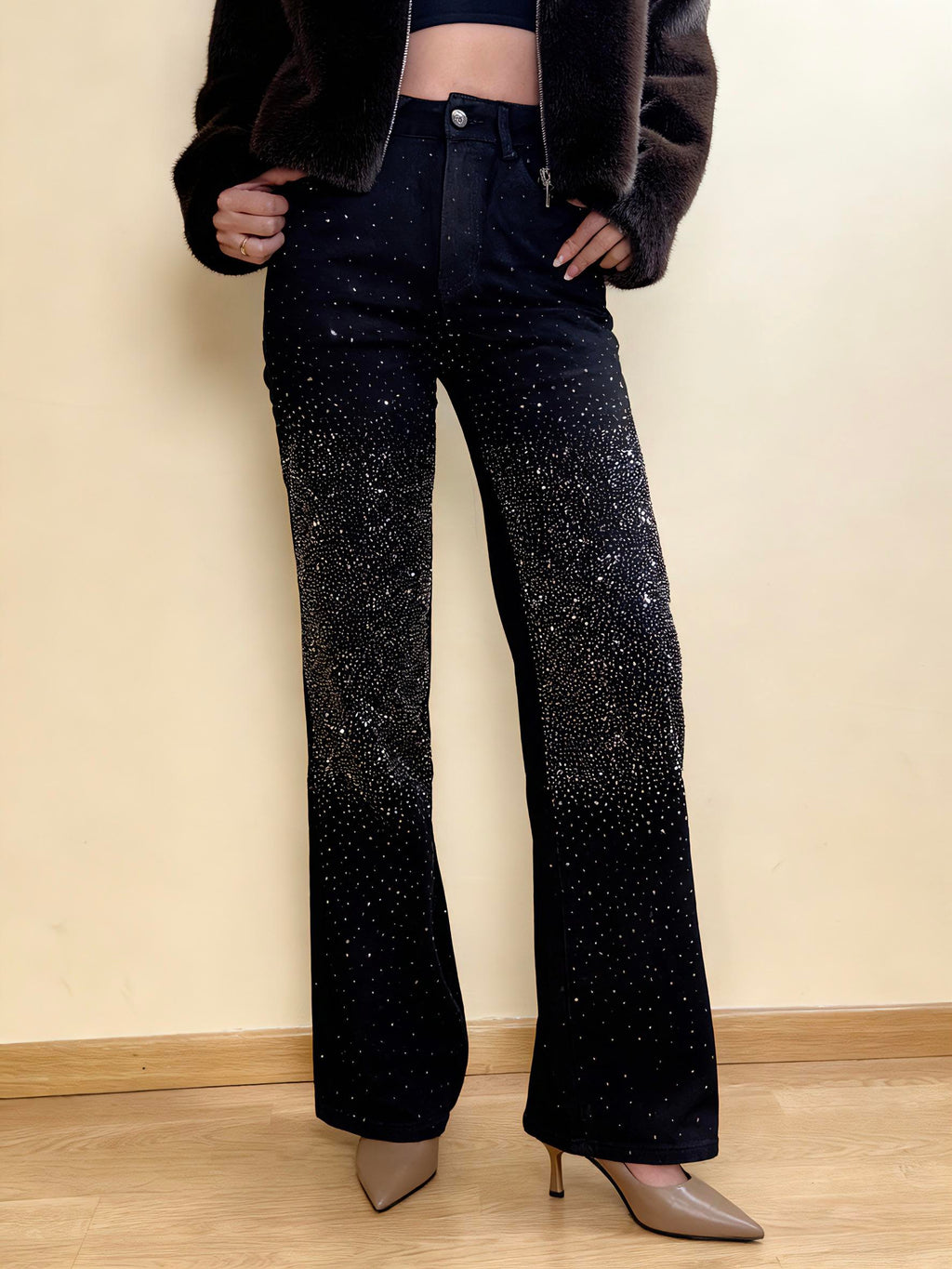 Jeans Nero con brillantini invernali FAVOLOSI per un look elegante e sofisticato