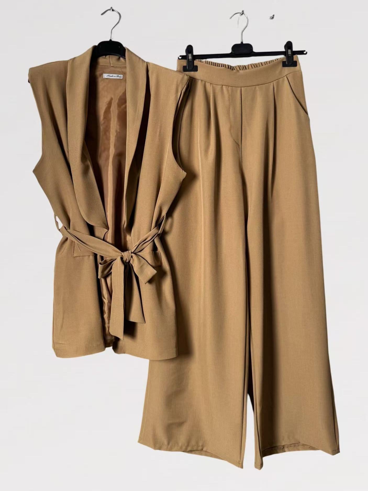 Completo Tailleur Gilet Lungo con cintura in vita - Made in Italy