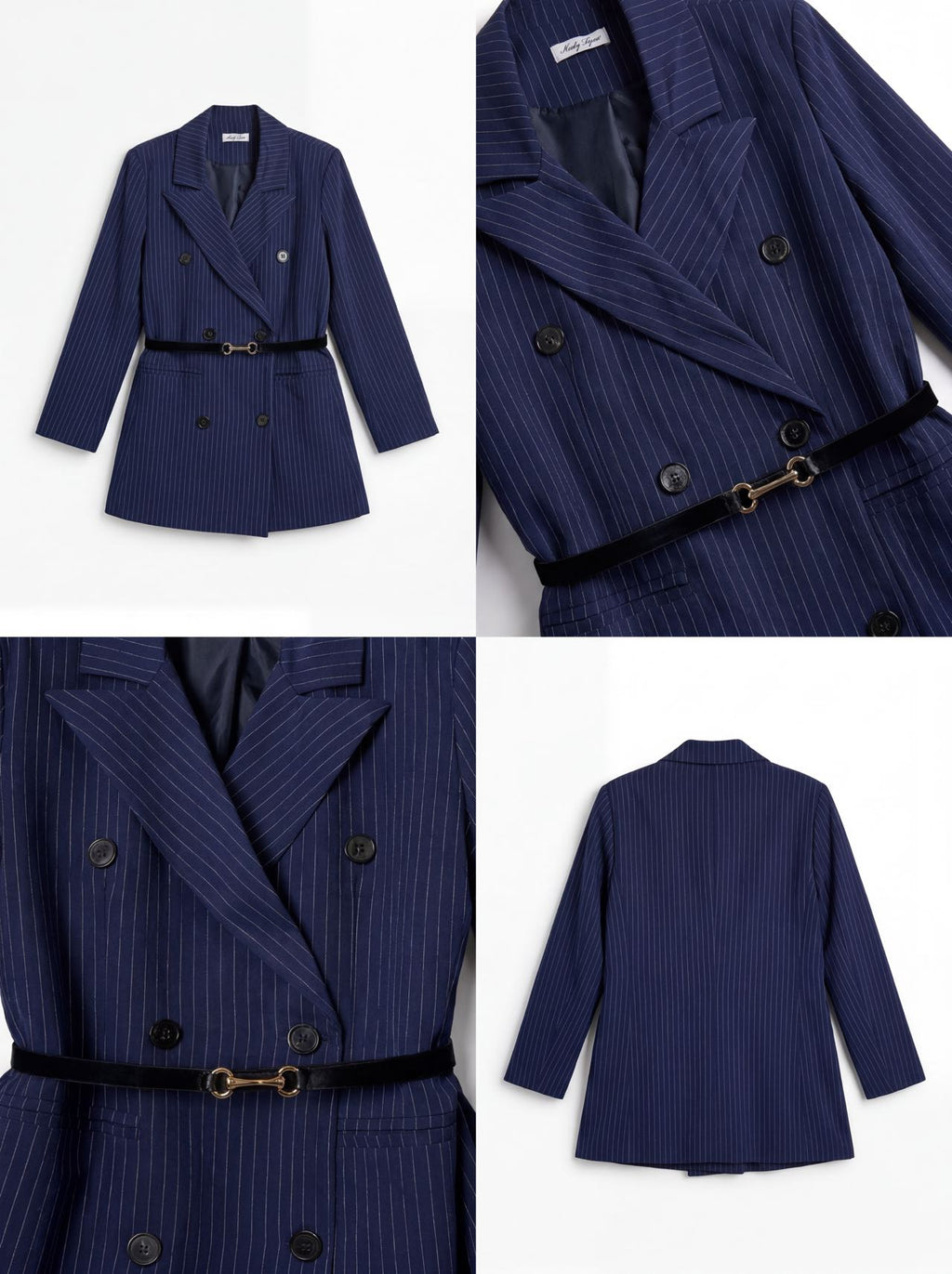 Blazer Gessato Sartoriale con Cintura – Made in Italy