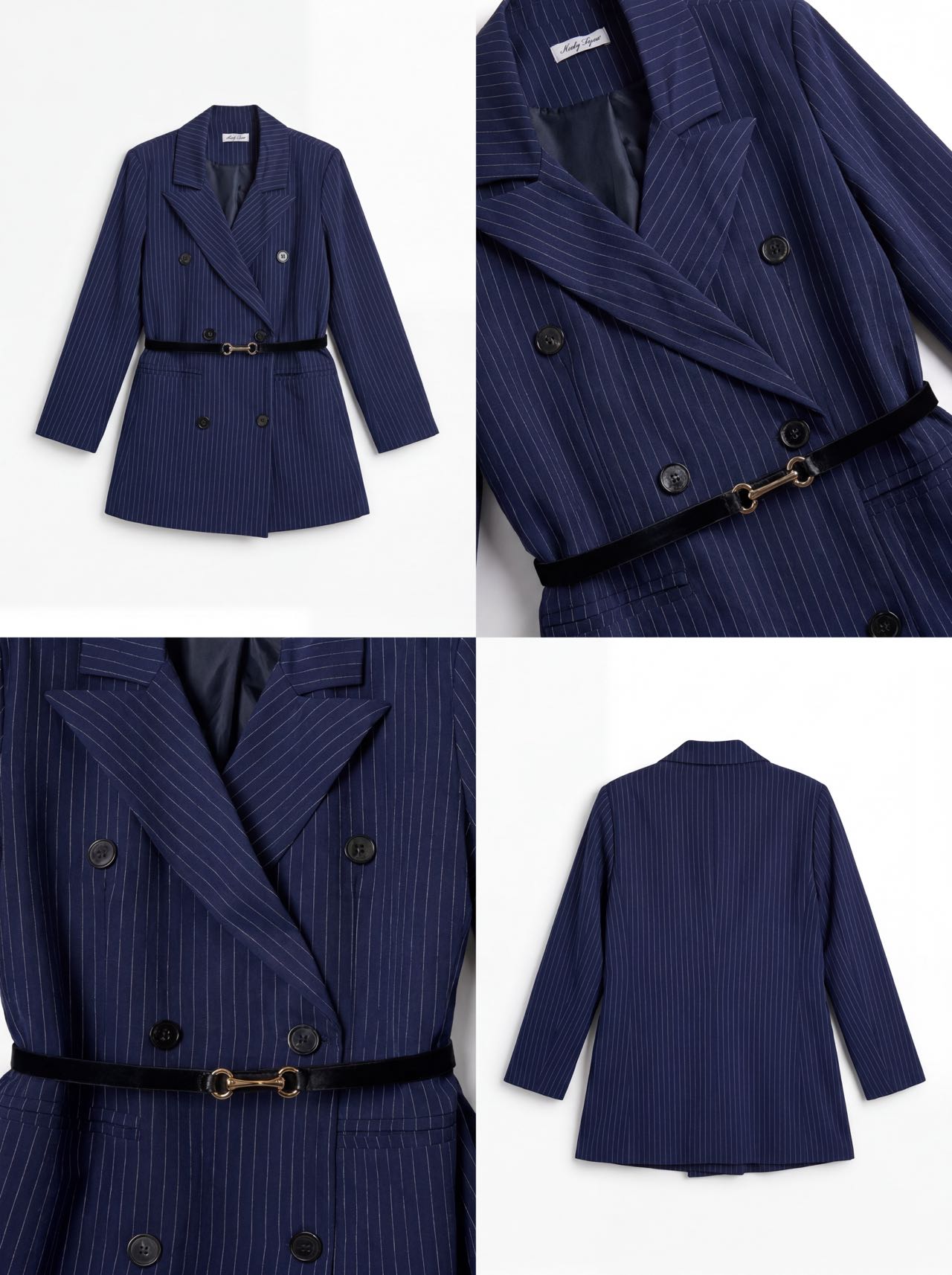 Blazer Gessato Sartoriale con Cintura – Made in Italy